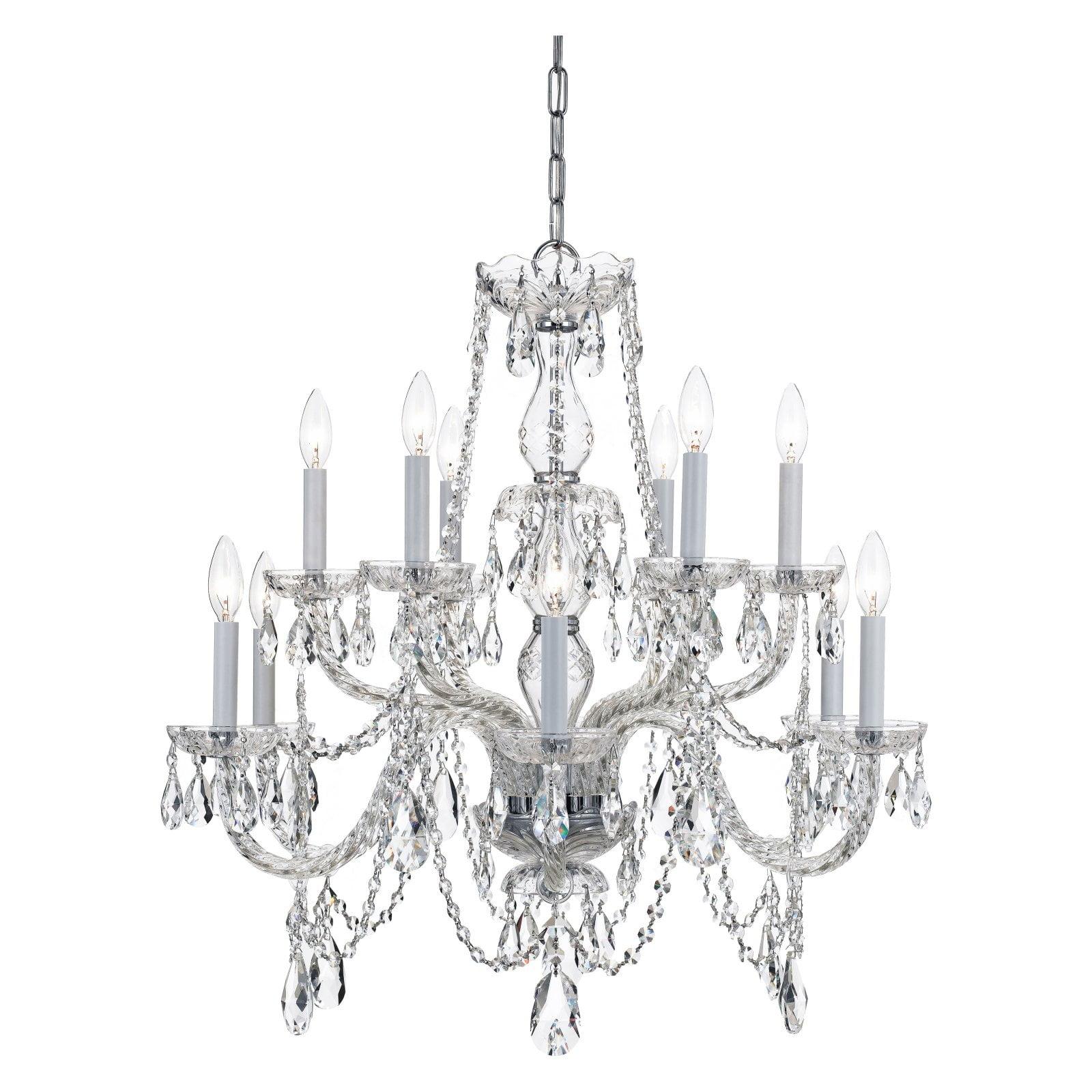 Elegant Polished Chrome 12-Light Chandelier with Italian Crystal