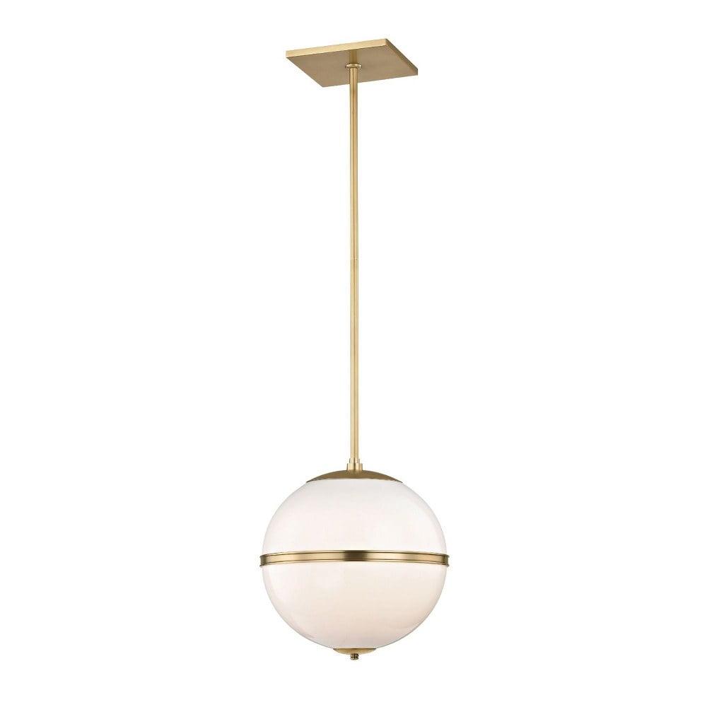 Mini Globe Aged Brass Pendant Light with White Glass Shade