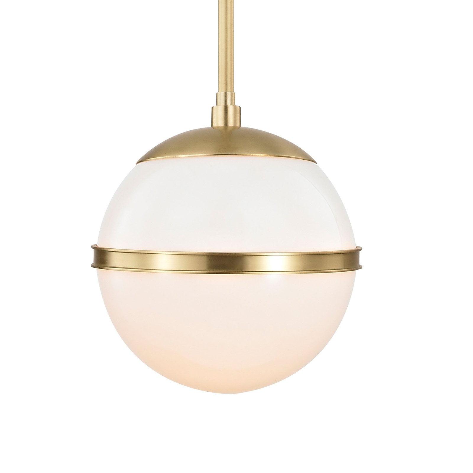 Mini Globe Aged Brass Pendant Light with White Glass Shade
