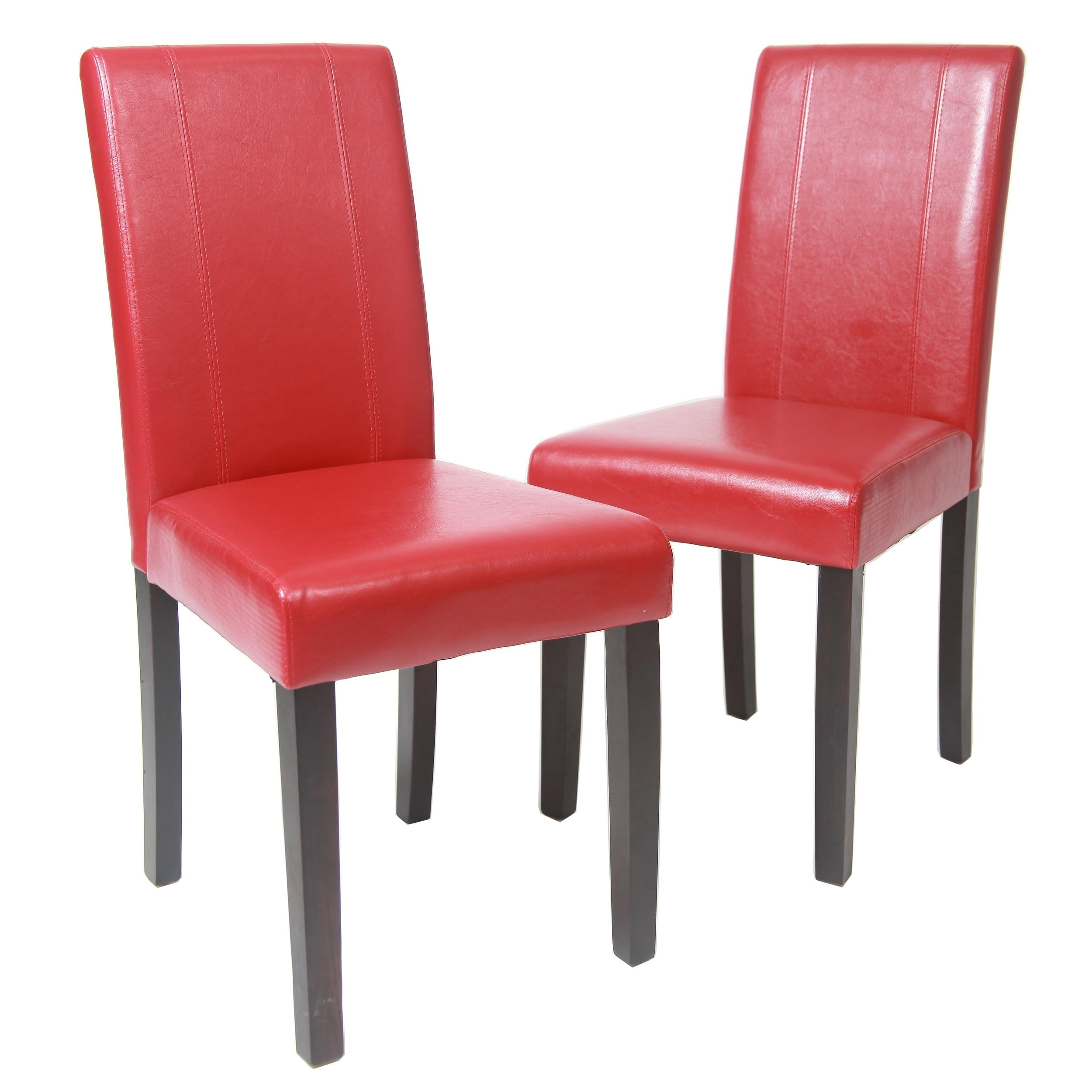 Roundhill Urban Style Solid Wood Faux Leather Parsons Chair, Red, Set of 2