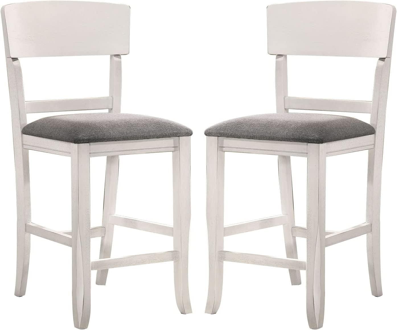 Set of 2 White and Gray Curved Back Counter Height Chairs with Padded Seat