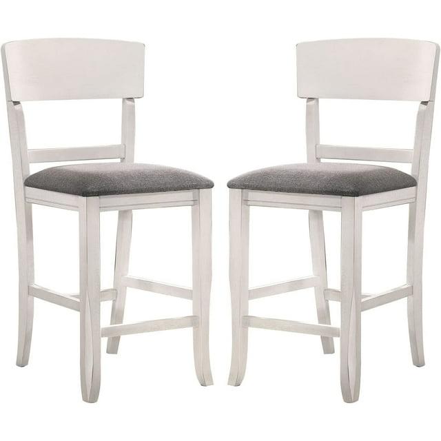 Wooden Counter Height Chair with Curved Back, White & Gray - Set of 2