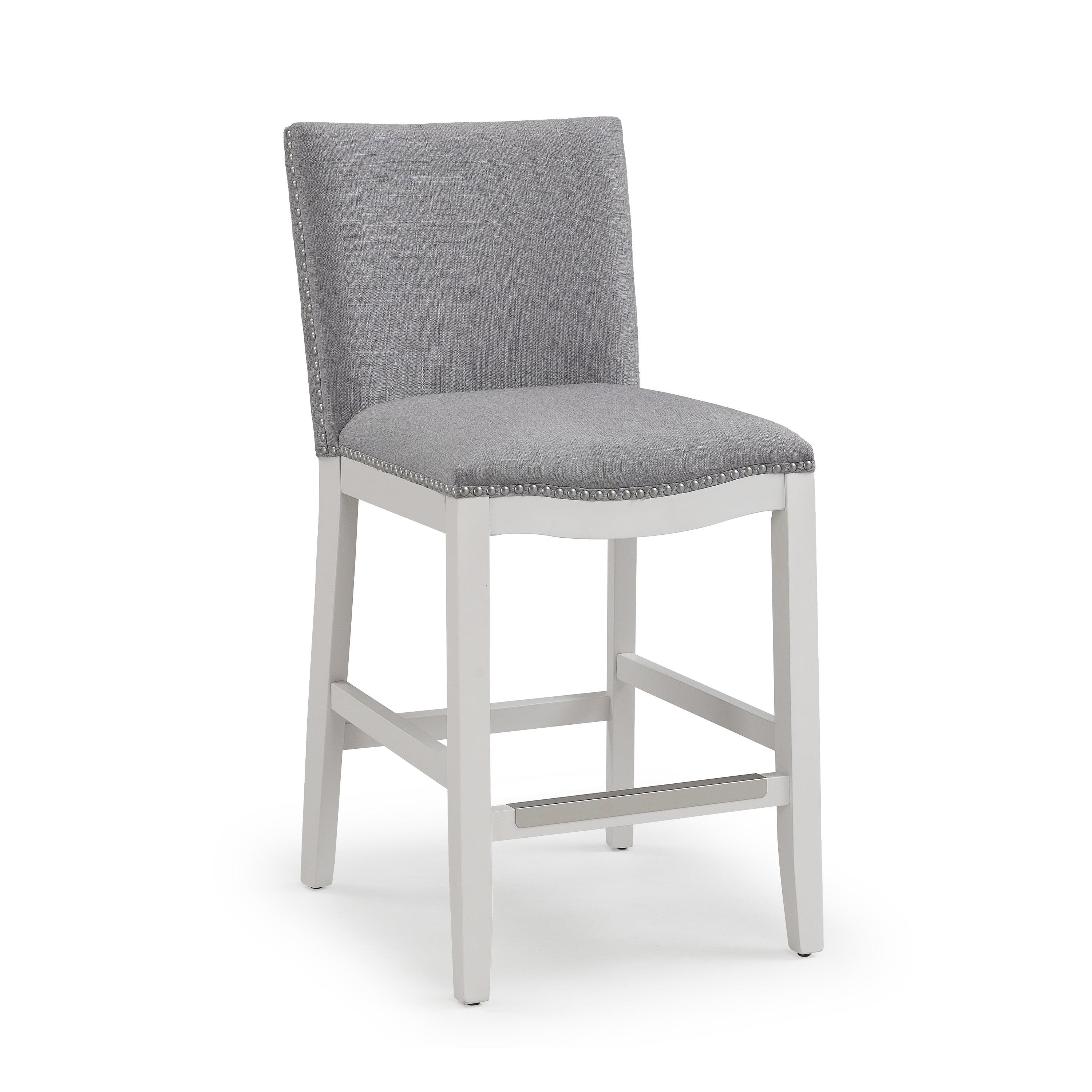 Gray Upholstered Counter Height Barstool with Nailhead Trim