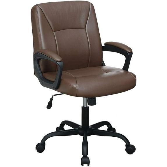 Office Chair with Curved Arms and Leatherette Upholstery Brown - Saltoro Sherpi
