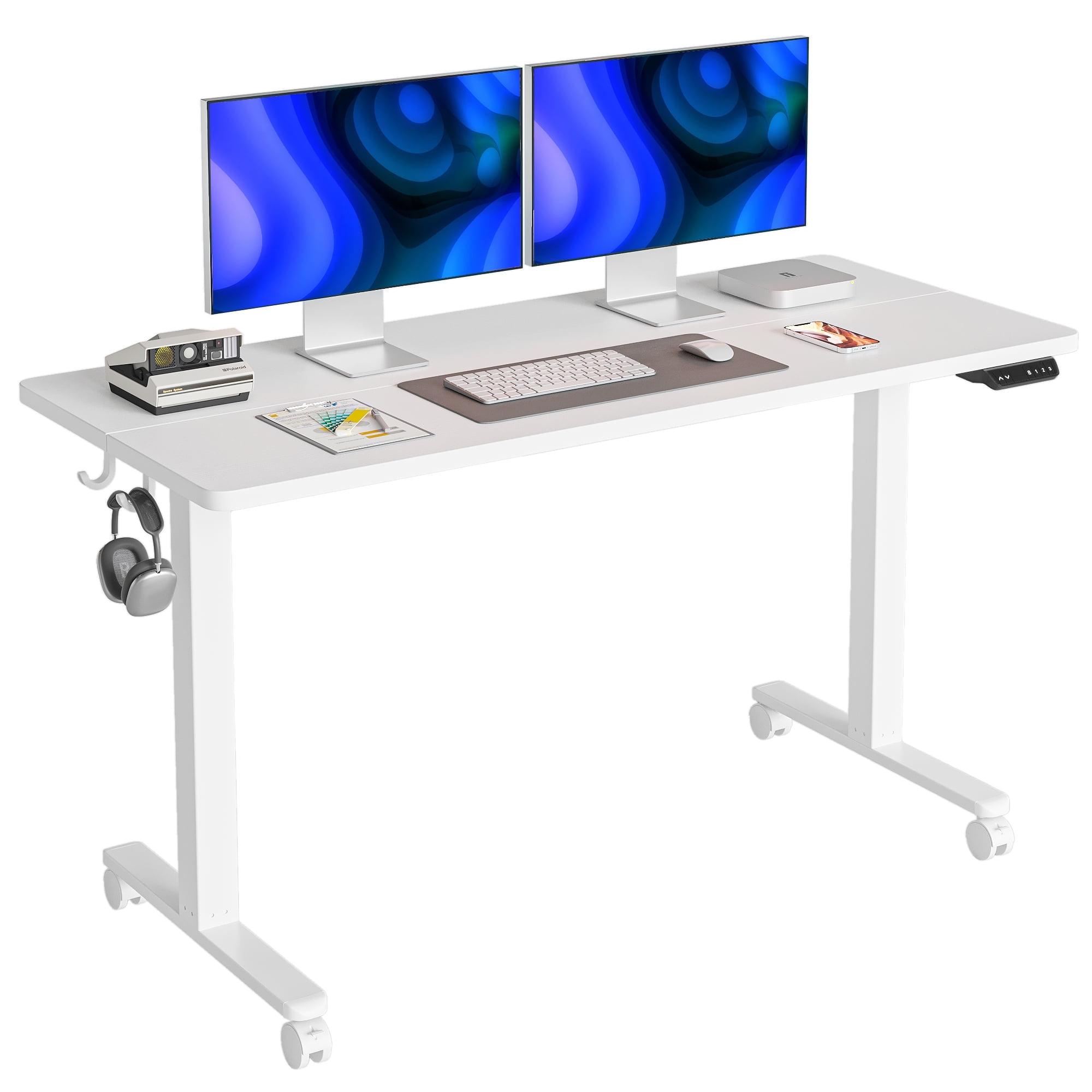 White Adjustable Height Electric Standing Desk with Monitor Stand, 55 x 24 Inches