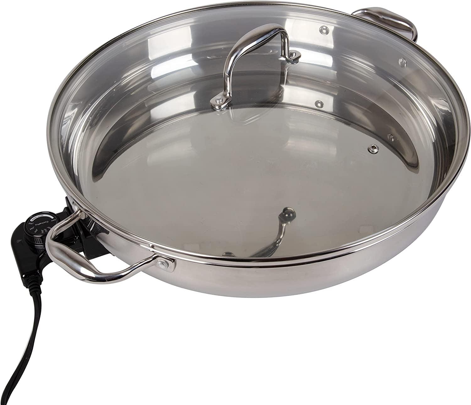 CucinaPro XL Electric 16" Skillet- 18/10 Stainless Steel Frying Pan w Lid and Handle, Round - Includes Recipe Guide- Great Gift for Cooks