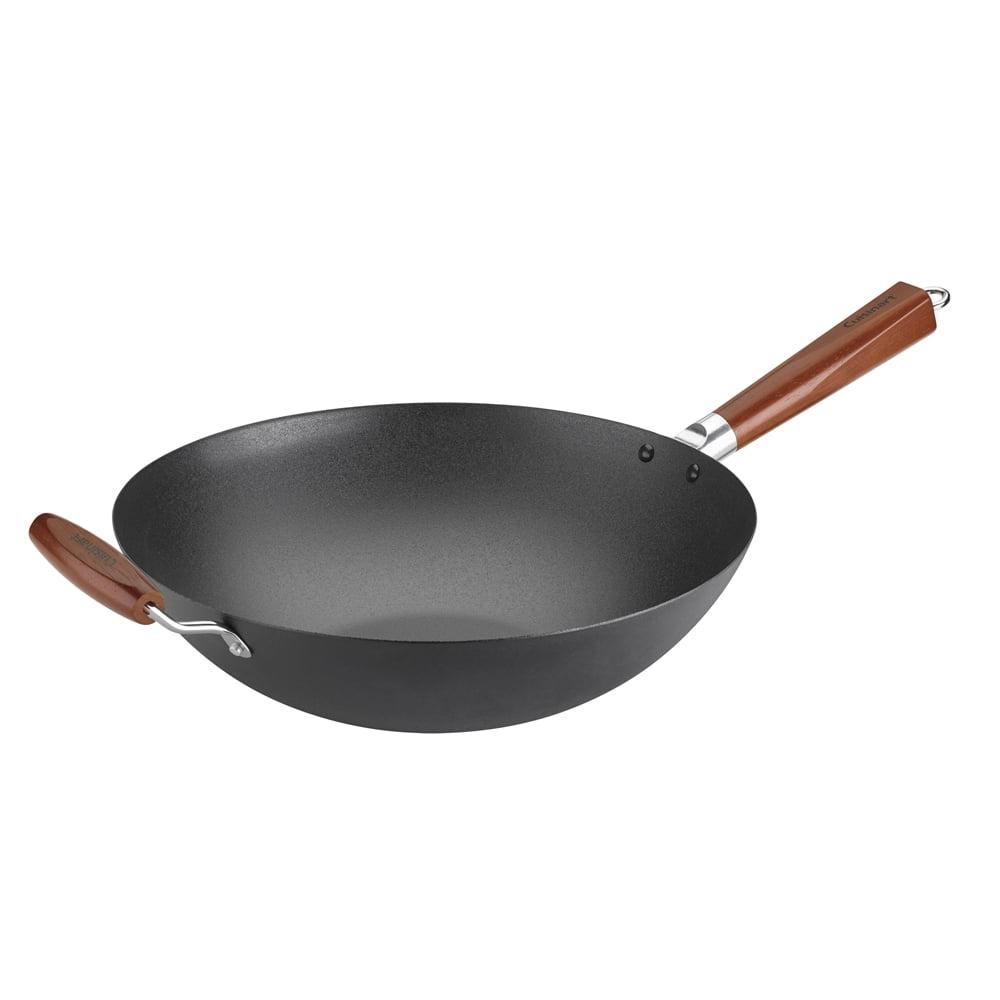 14" Black Pre-Seasoned Wok with Wooden Handles