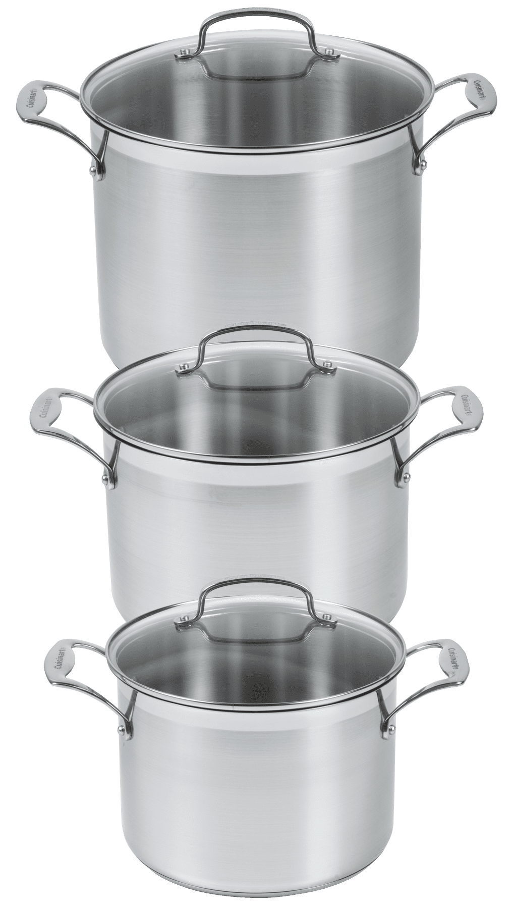 Cuisinart 3-Piece Brushed Stainless Steel Stockpot Set with Glass Lids