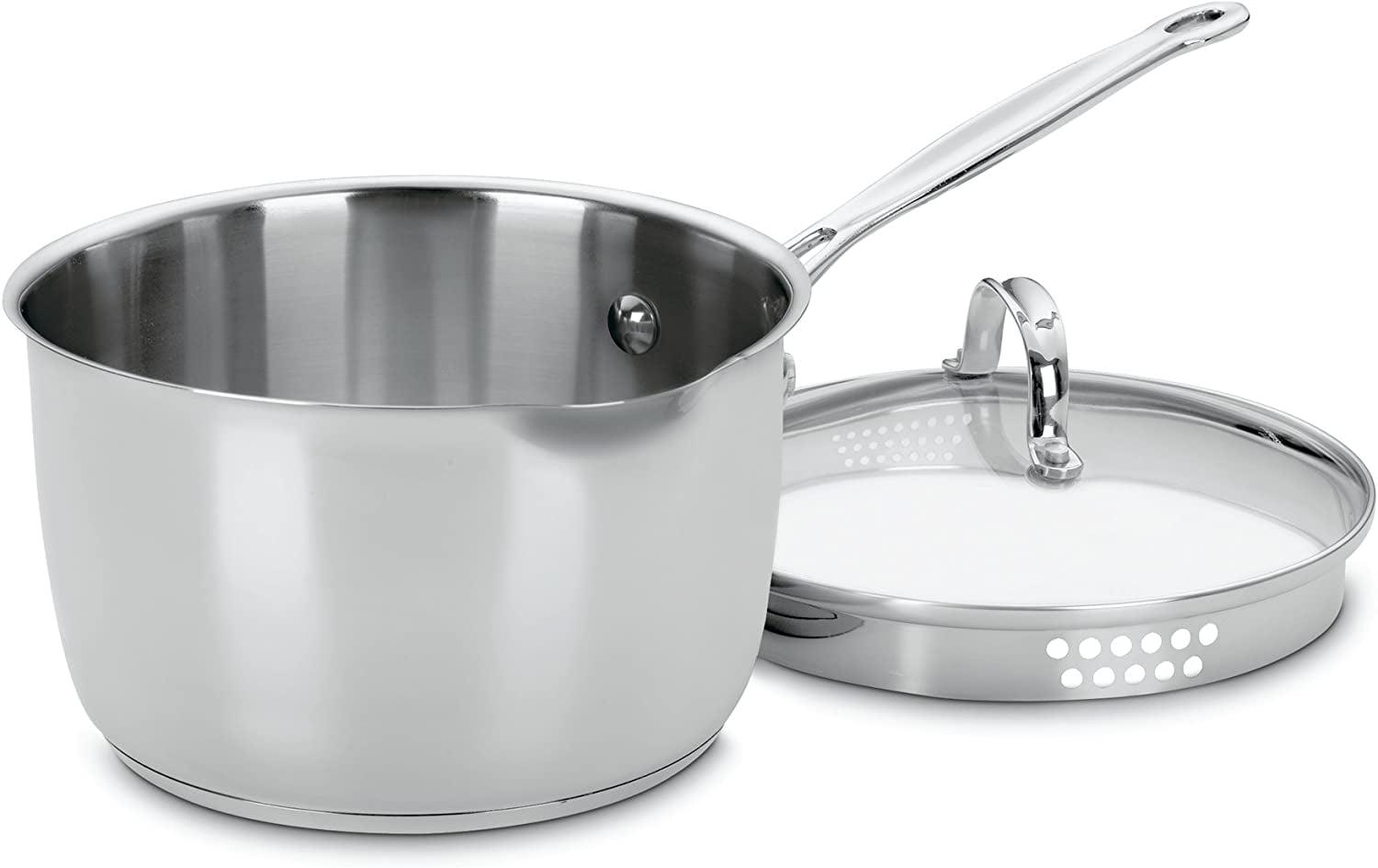 Stainless Steel 3-Quart Saucepan with Lid and Pour Spout