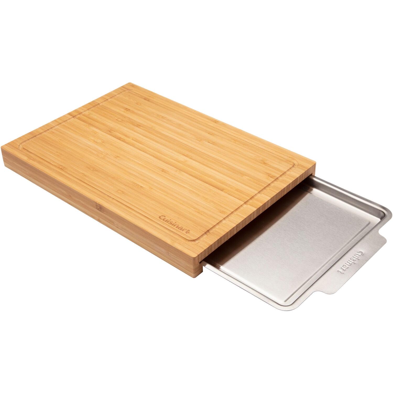 Natural Bamboo Cutting Board with Stainless Steel Tray