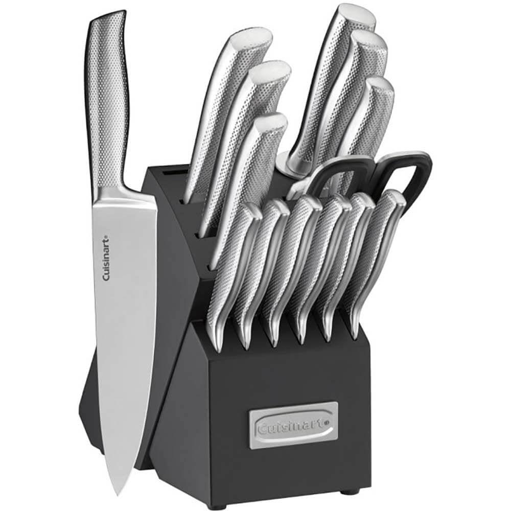 15-Piece German Stainless Steel Knife Block Set with Metal Accents