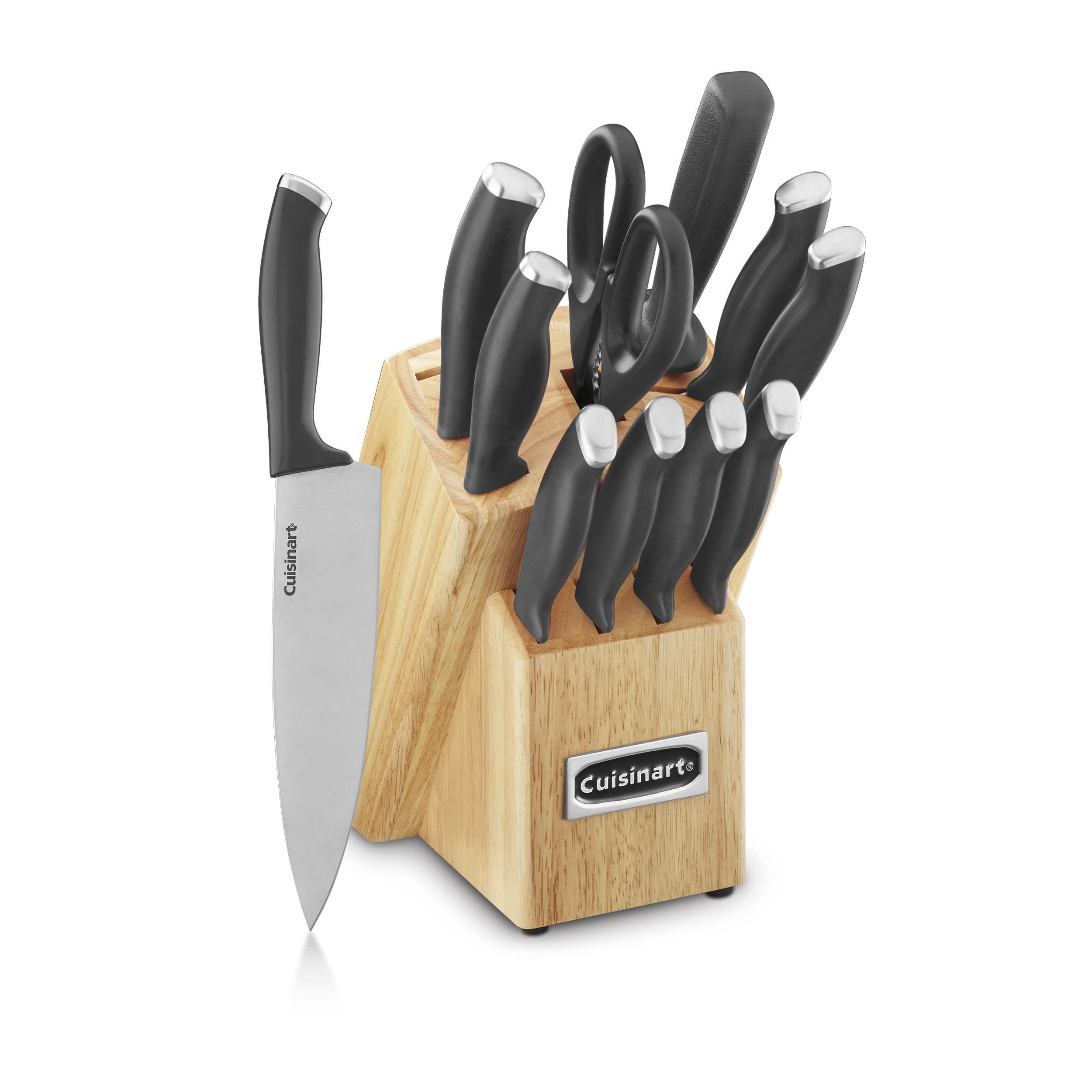 Black 12-Piece Stainless Steel Knife Set with Block