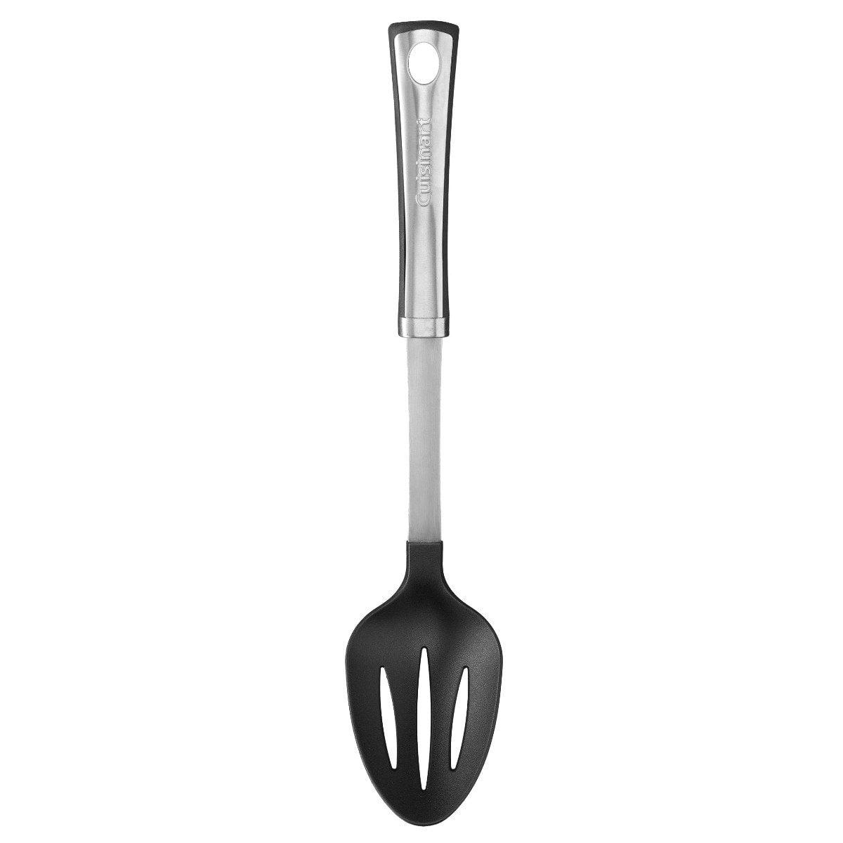 16" Black and Stainless Steel Nylon Slotted Spoon