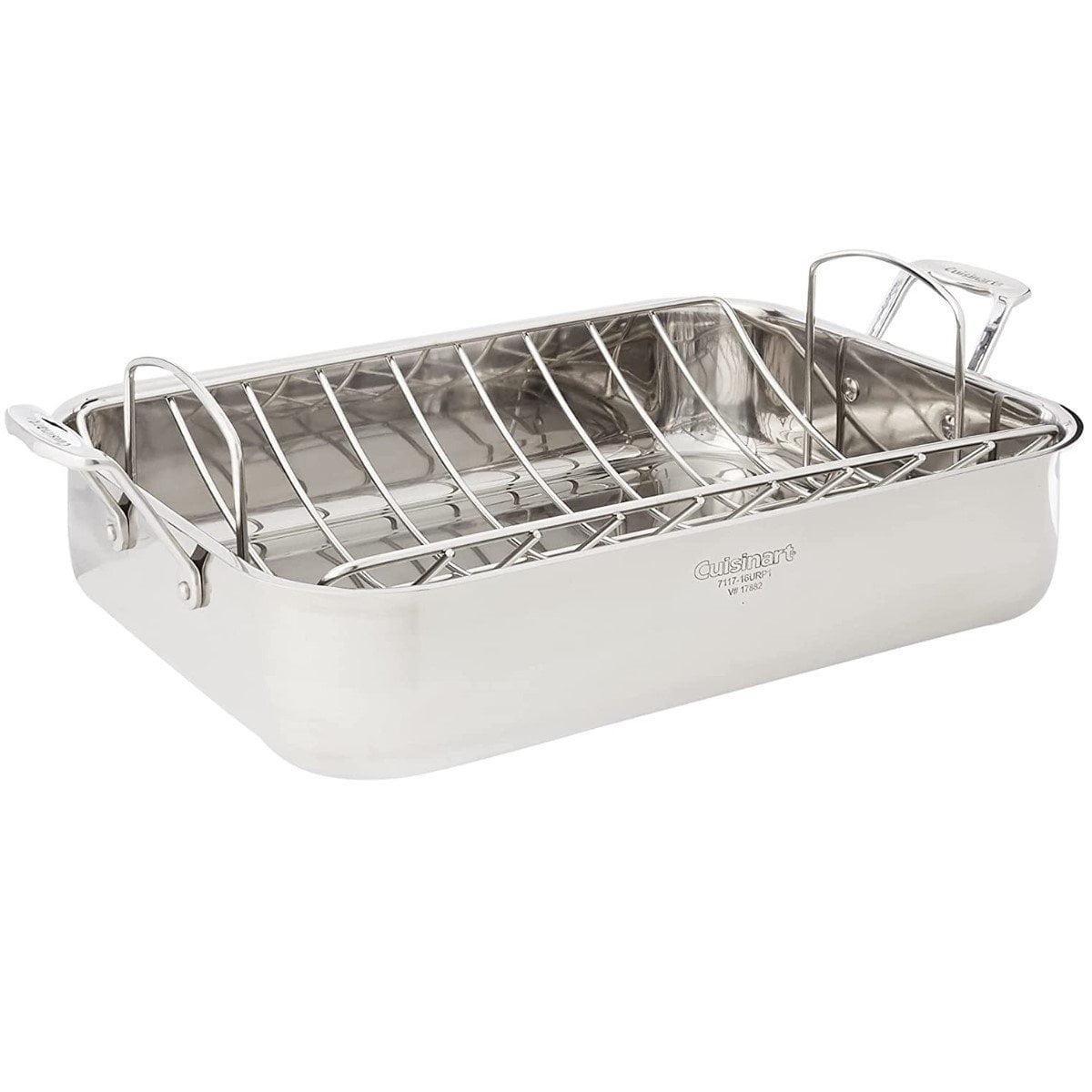 16" Stainless Steel Rectangular Roaster with Rack and Handles