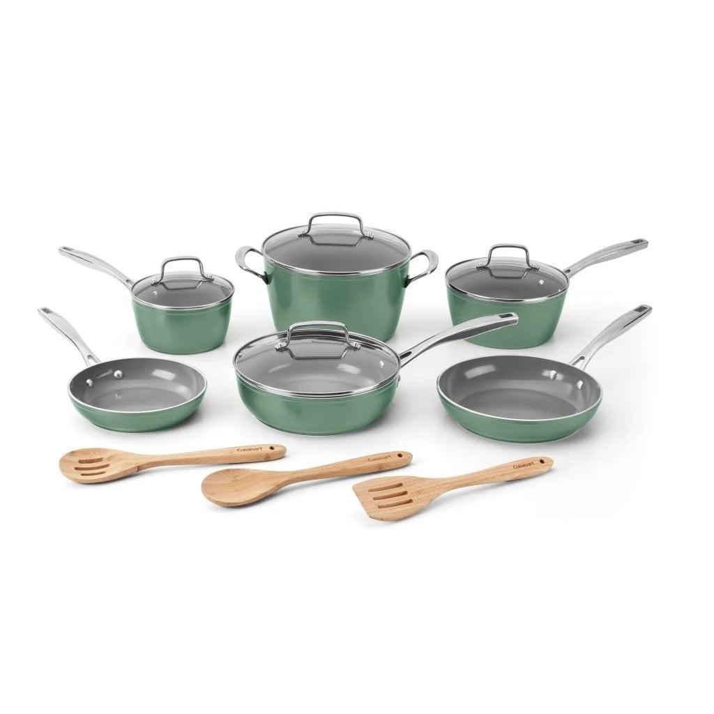 Sage Green Aluminum Nonstick 13-Piece Cookware Set