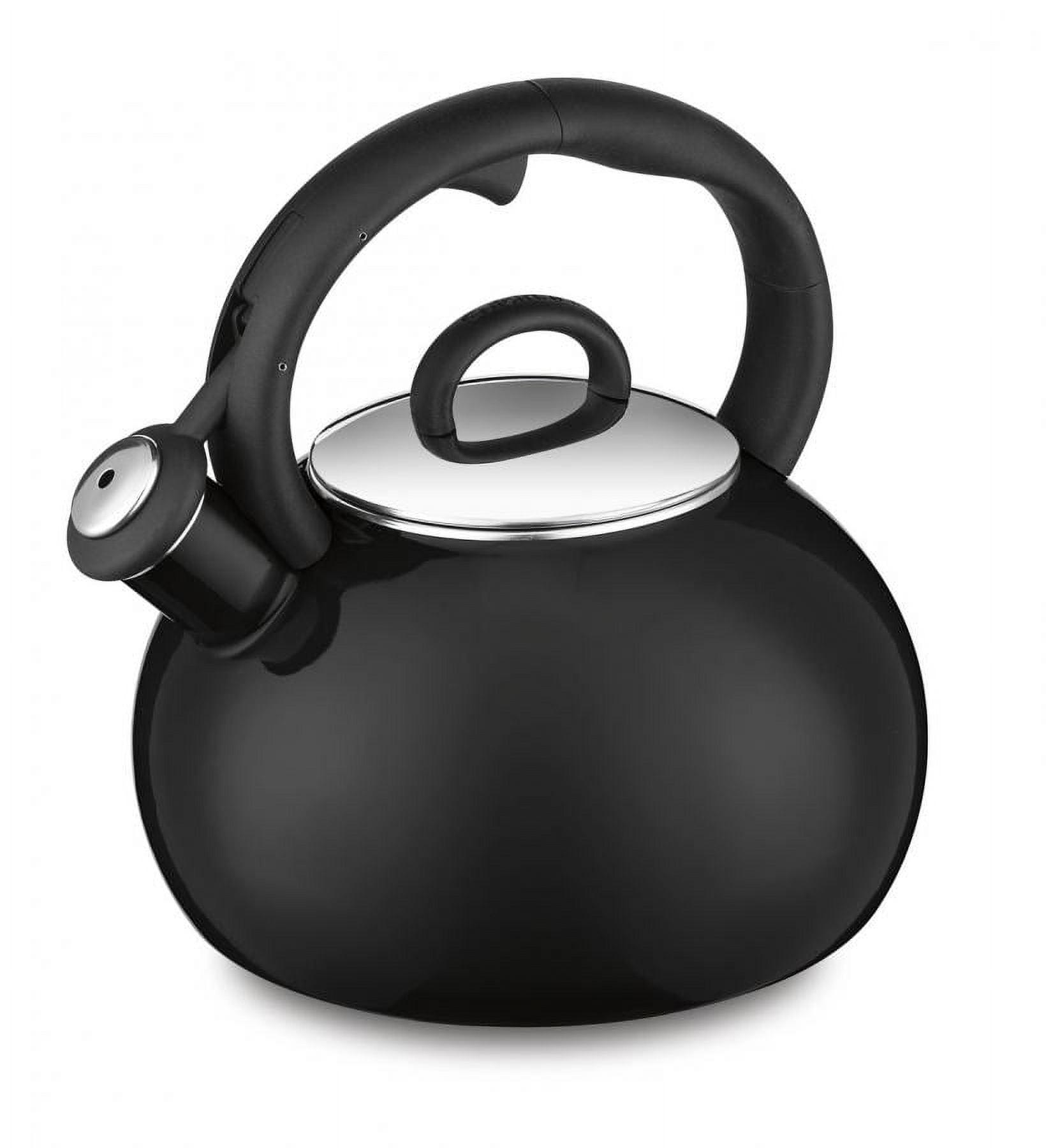 Black Enamel 2-Quart Whistling Tea Kettle with Stainless Steel Lid