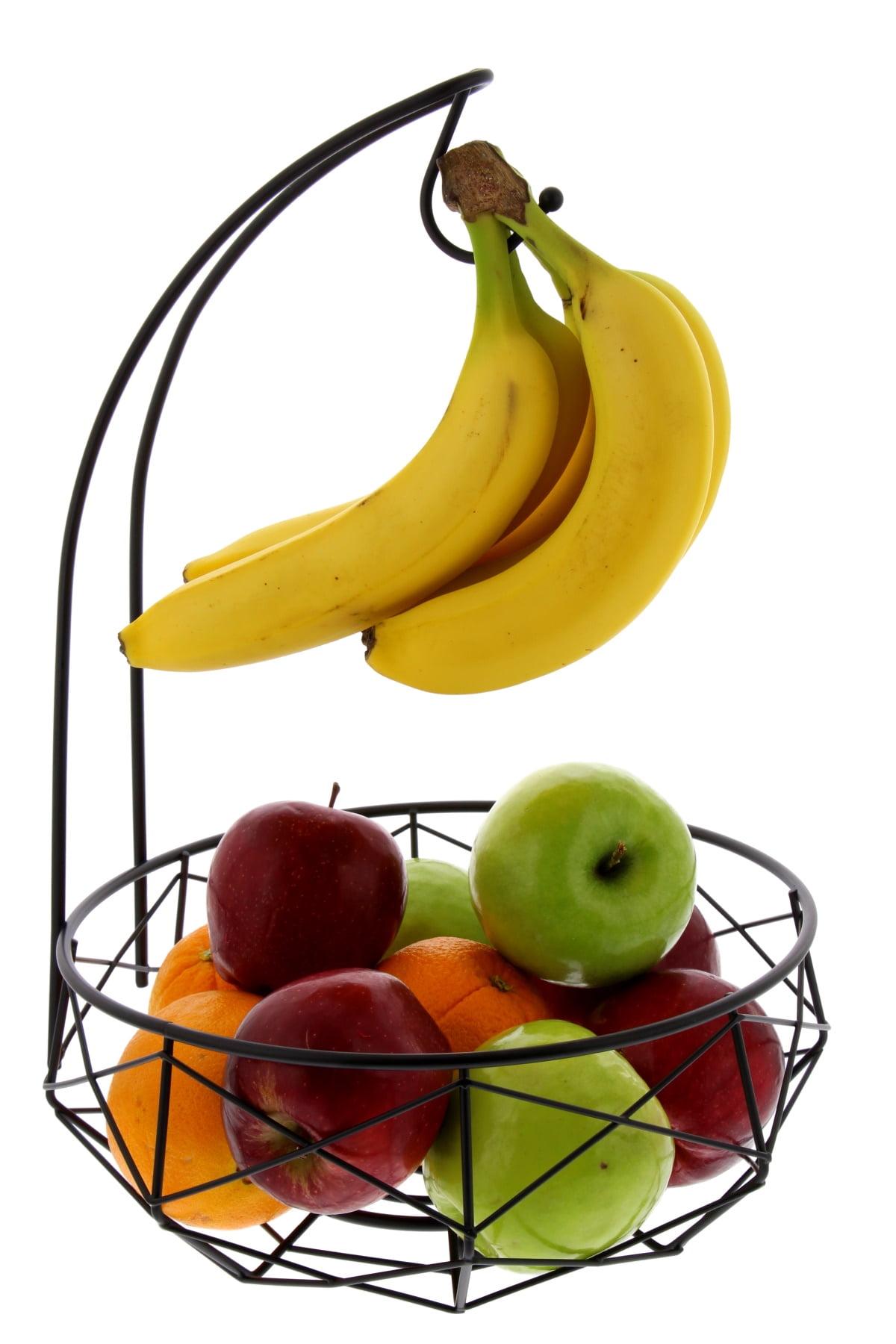 Round Black Metal Fruit Basket with Banana Hanger