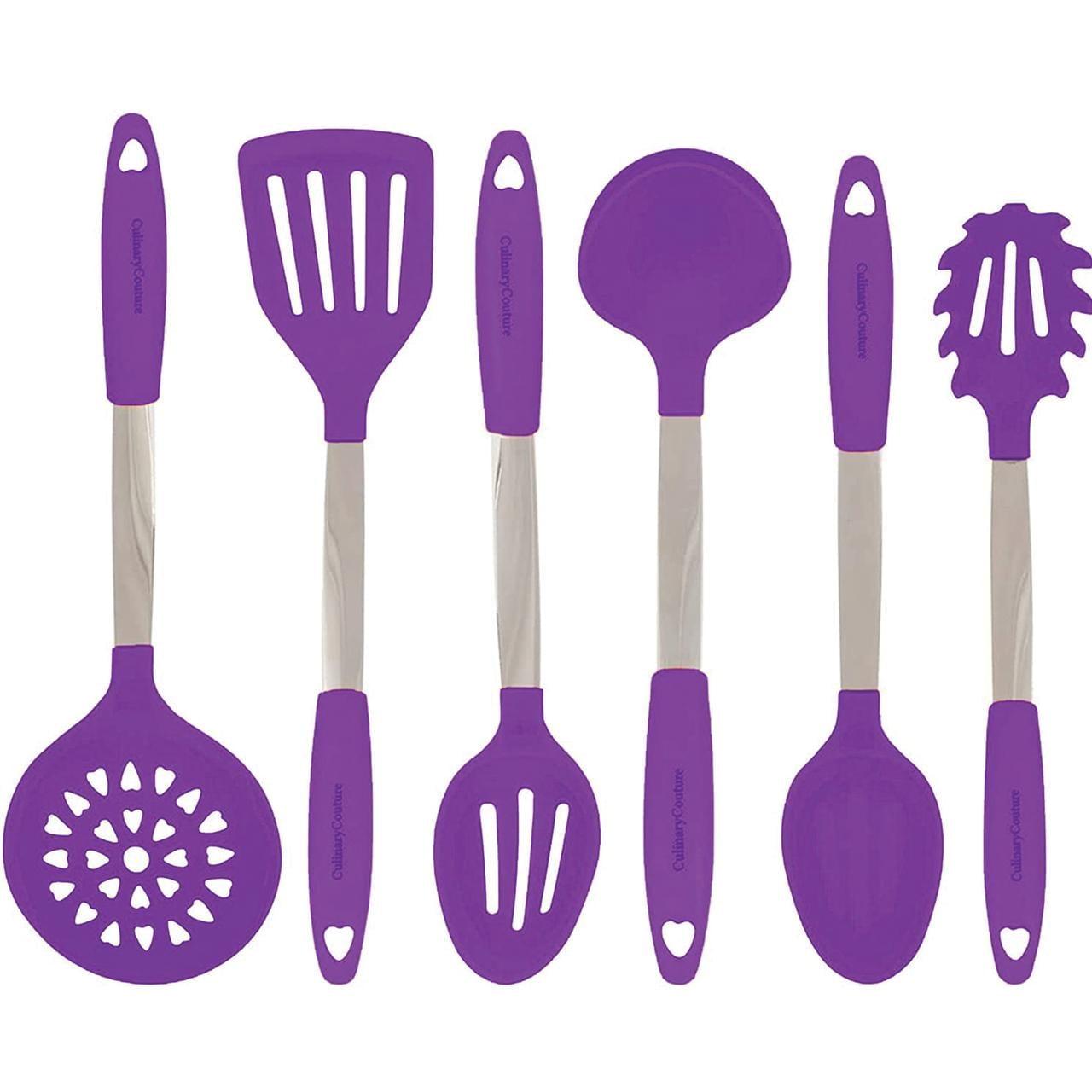 Culinary Couture Kitchen Utensils Set Cooking Essentials Silicone & Stainless Steel Set of 6 Purple