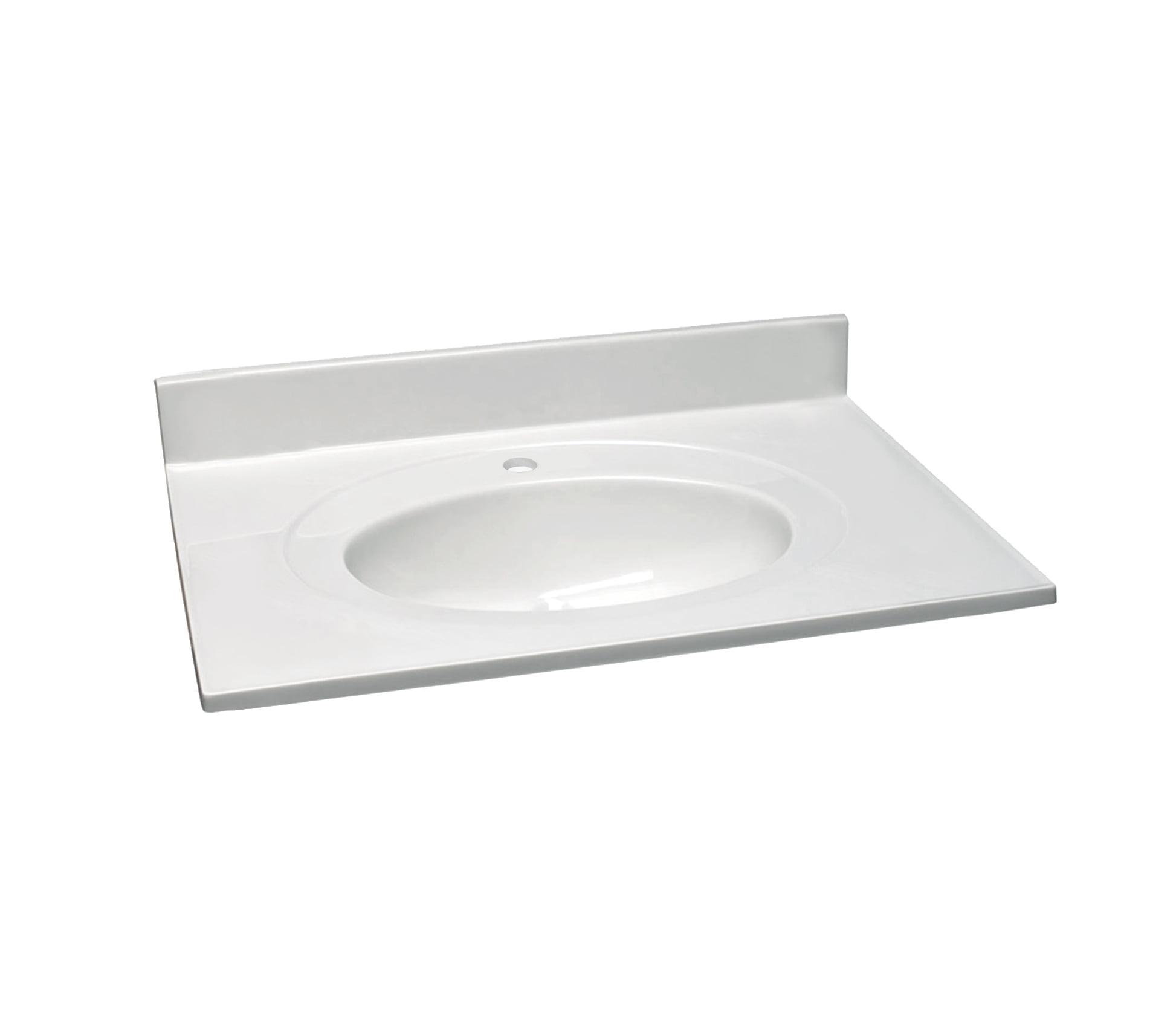 Cultured Marble Vanity Top – 31-Inch Single Bowl Sink Single-Hole with Integrated Backsplash – Reinforced Packaging – Solid White, Design House, 554592