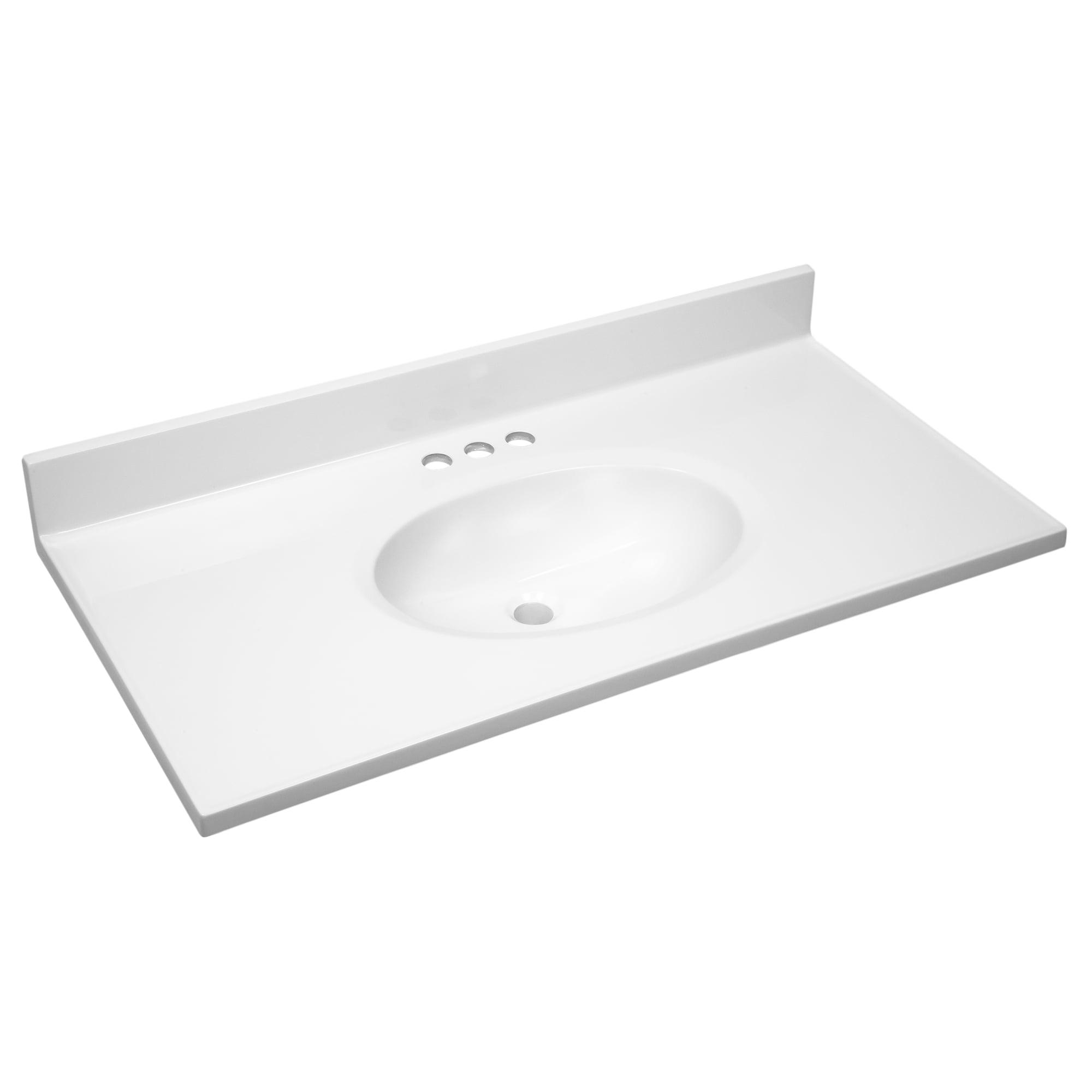 Solid White Cultured Marble Vanity Top with Backsplash, 37x19