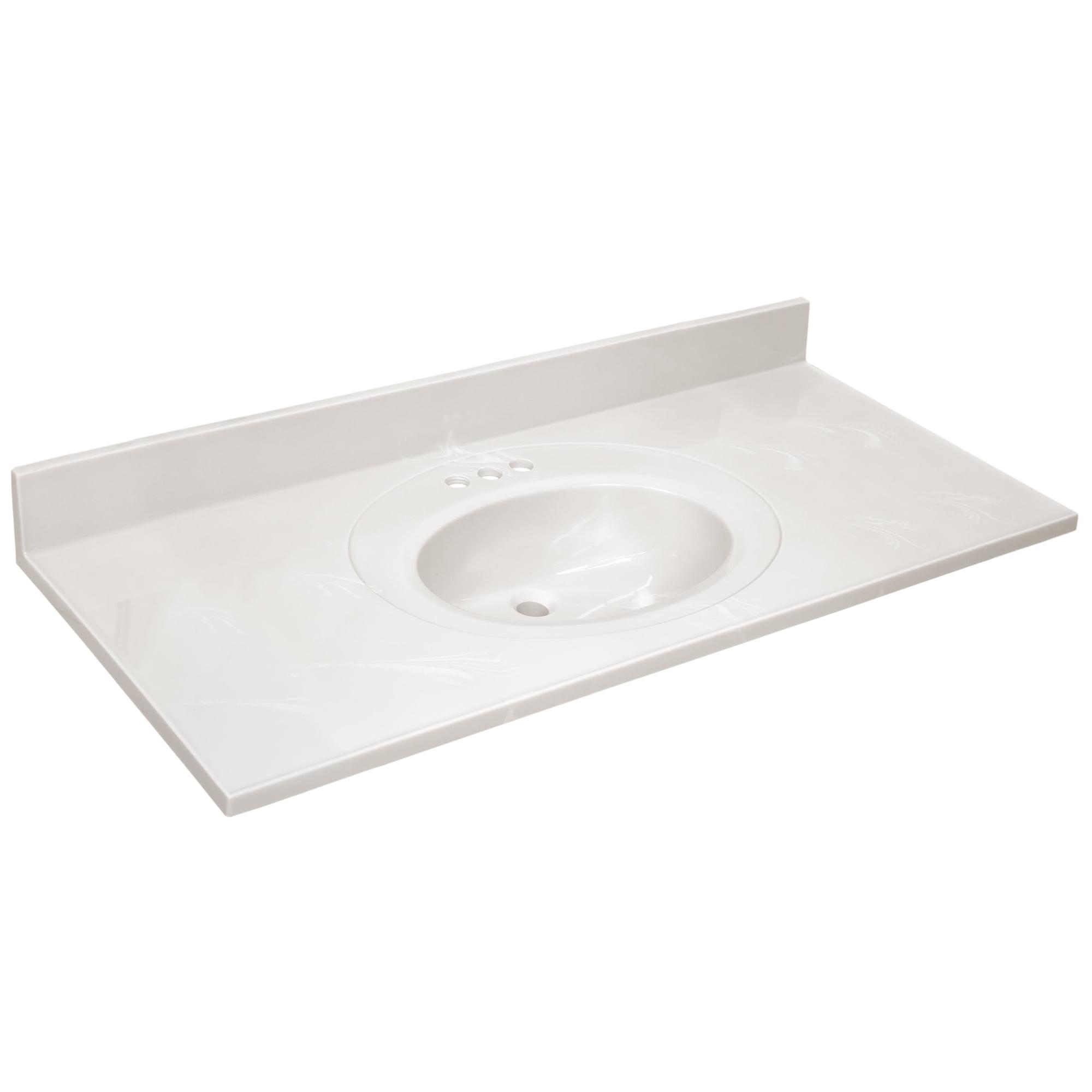 49-Inch White Cultured Marble Vanity Top with Backsplash