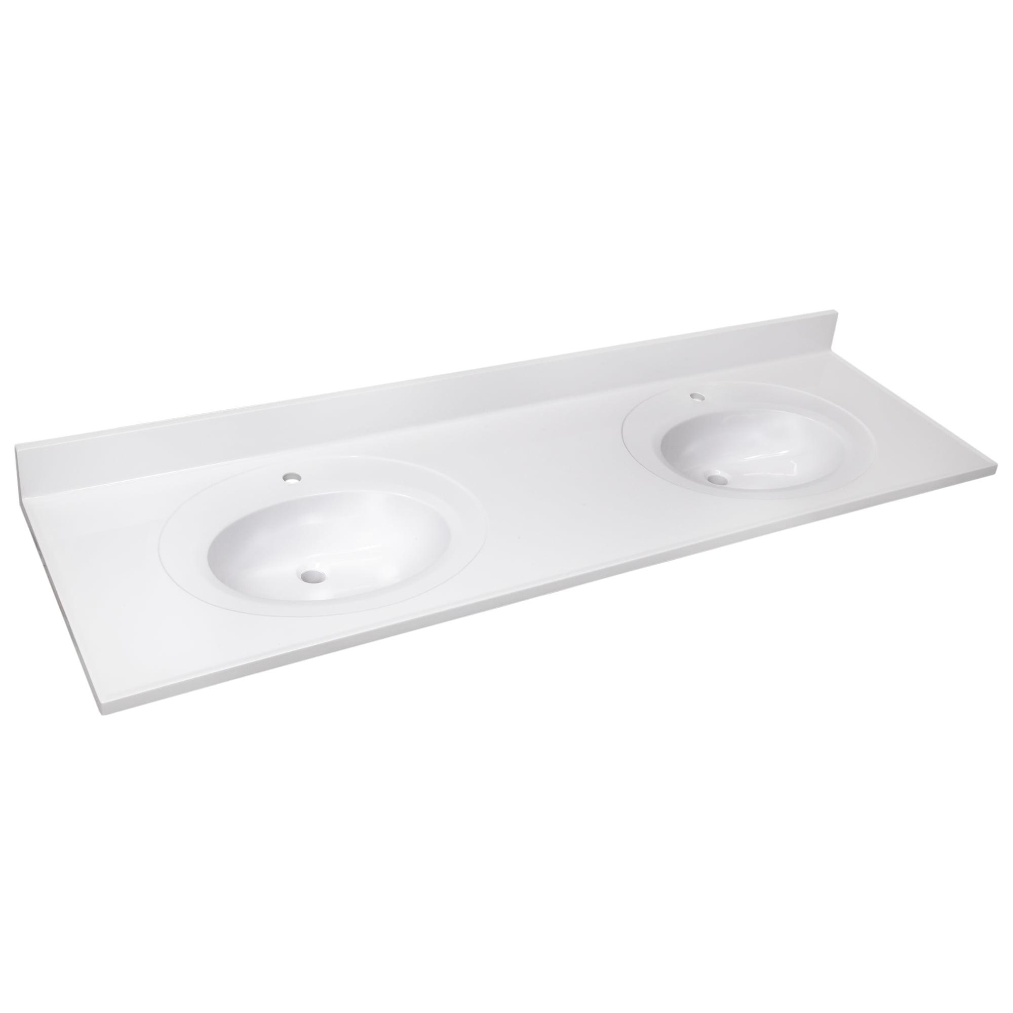 73 Inch Cultured Marble Vanity Top Two Sinks with Backsplash, White
