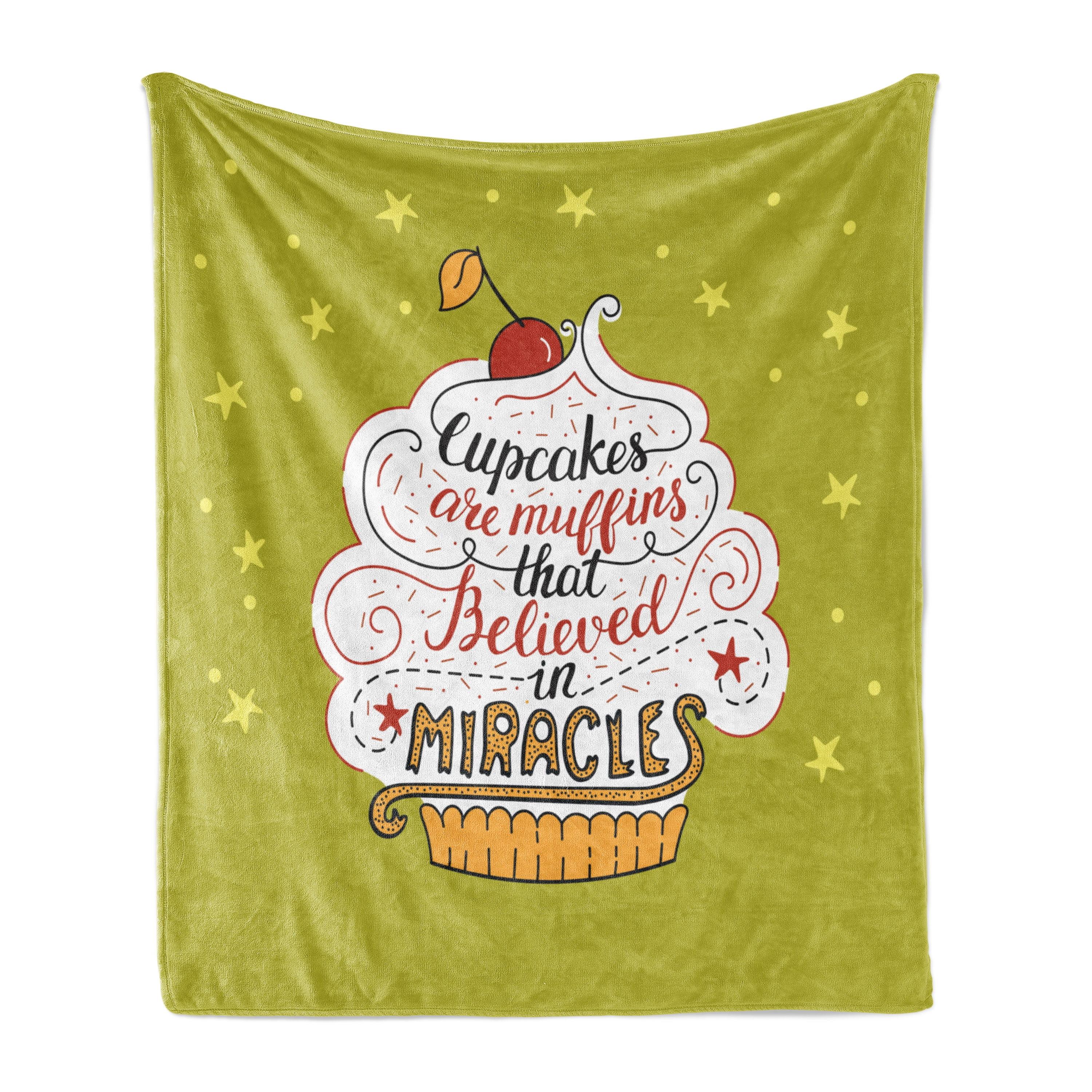 Ambesonne Cupcake Fleece Throw Blanket Miracles Lettering Apple Green Vermilion