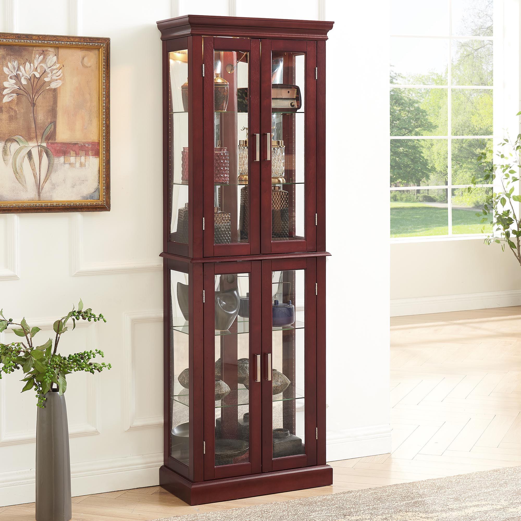 Curio Cabinet Lighted Curio Diapaly Cabinet with Adjustable Shelves and Mirrored Back Panel, Tempered Glass Doors (6 Tier), (E26 light bulb not included)