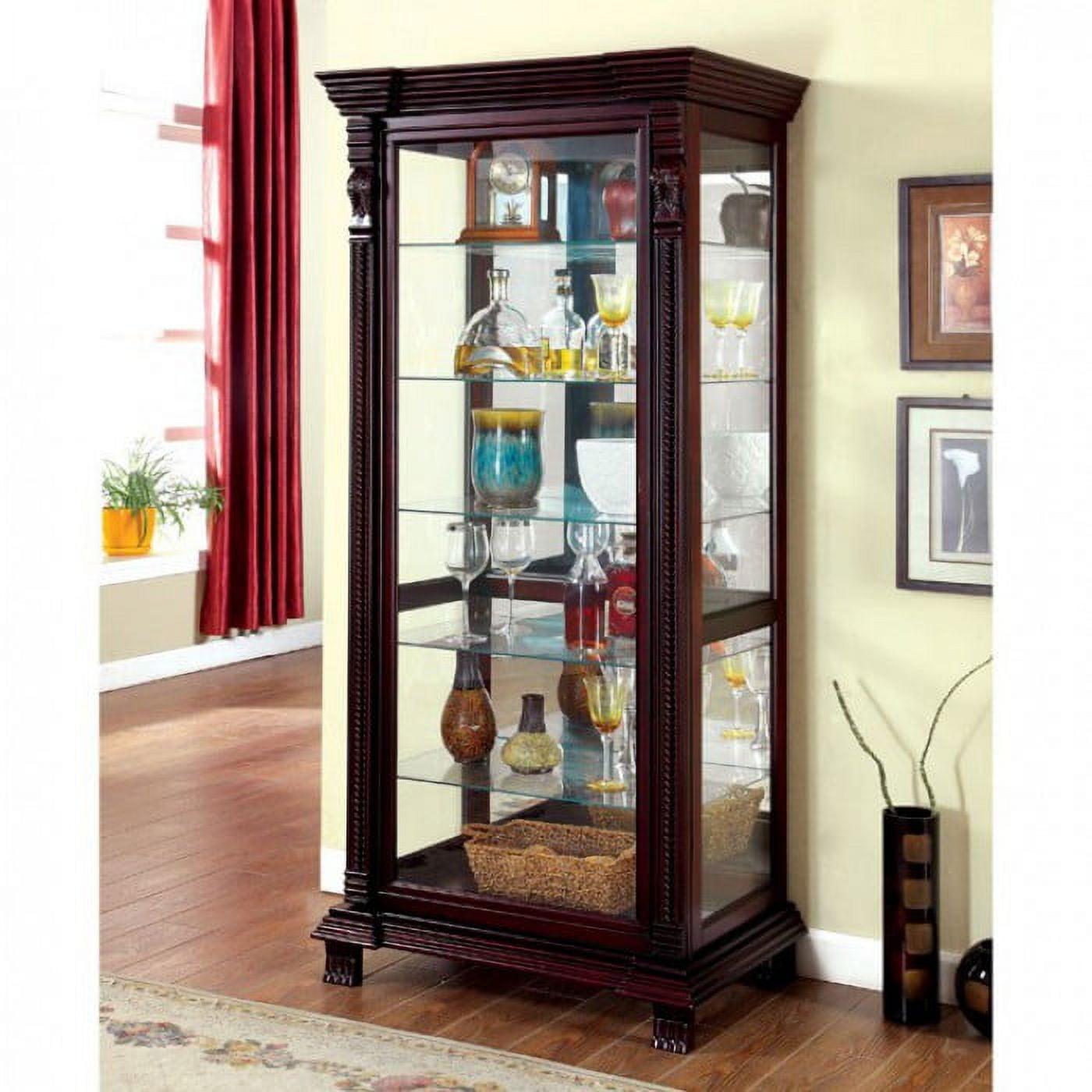 Traditional Dark Cherry Solid Wood Curio Cabinet with Glass Doors