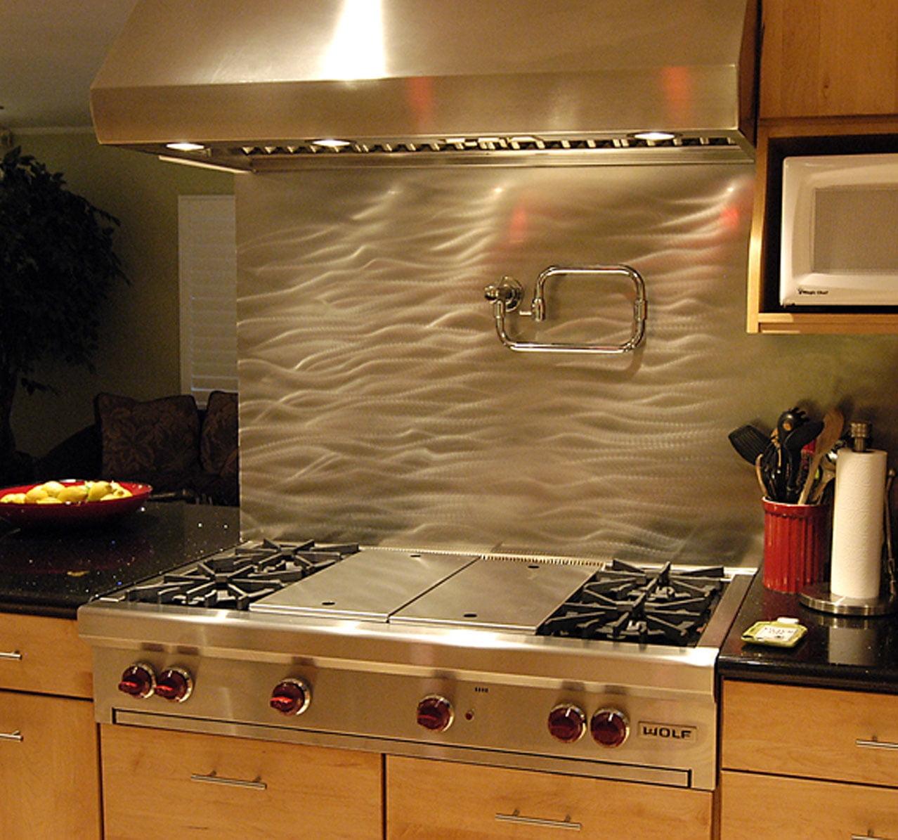 Currents Pattern Stainless Steel Kitchen Backsplash 24" x 30"