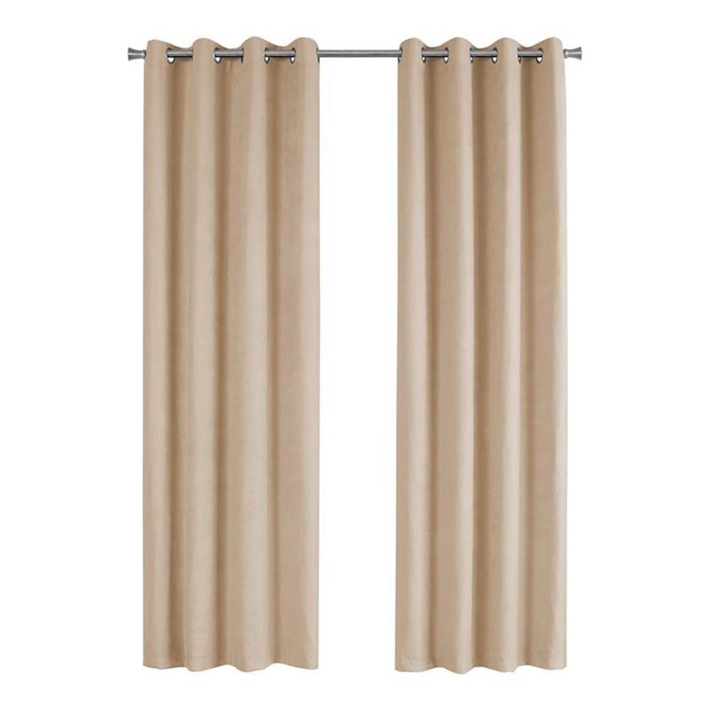 Monarch Specialties Curtain Panel 2Pcs Set  Room Darkening Grommet Living Room Bedroom Kitchen Micro Suede Polyester Beige Contemporary Modern