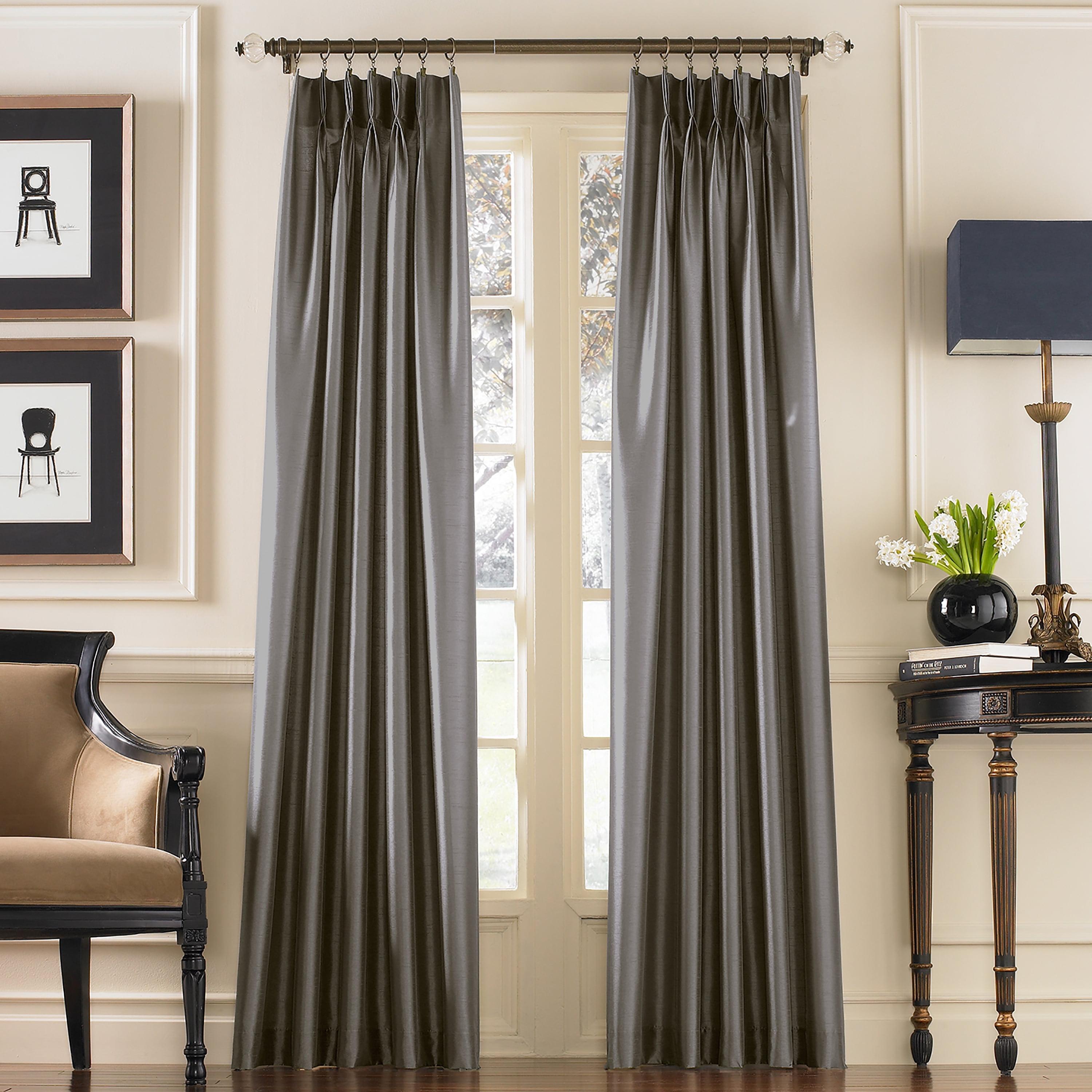 Pewter Faux Silk Pinch Pleat 30" x 108" Curtain Panel