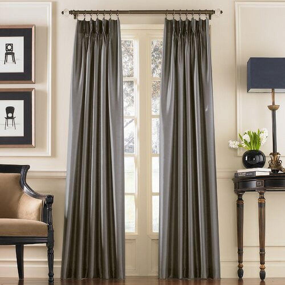 Gray Faux Silk Room Darkening Pleated Curtain Panel