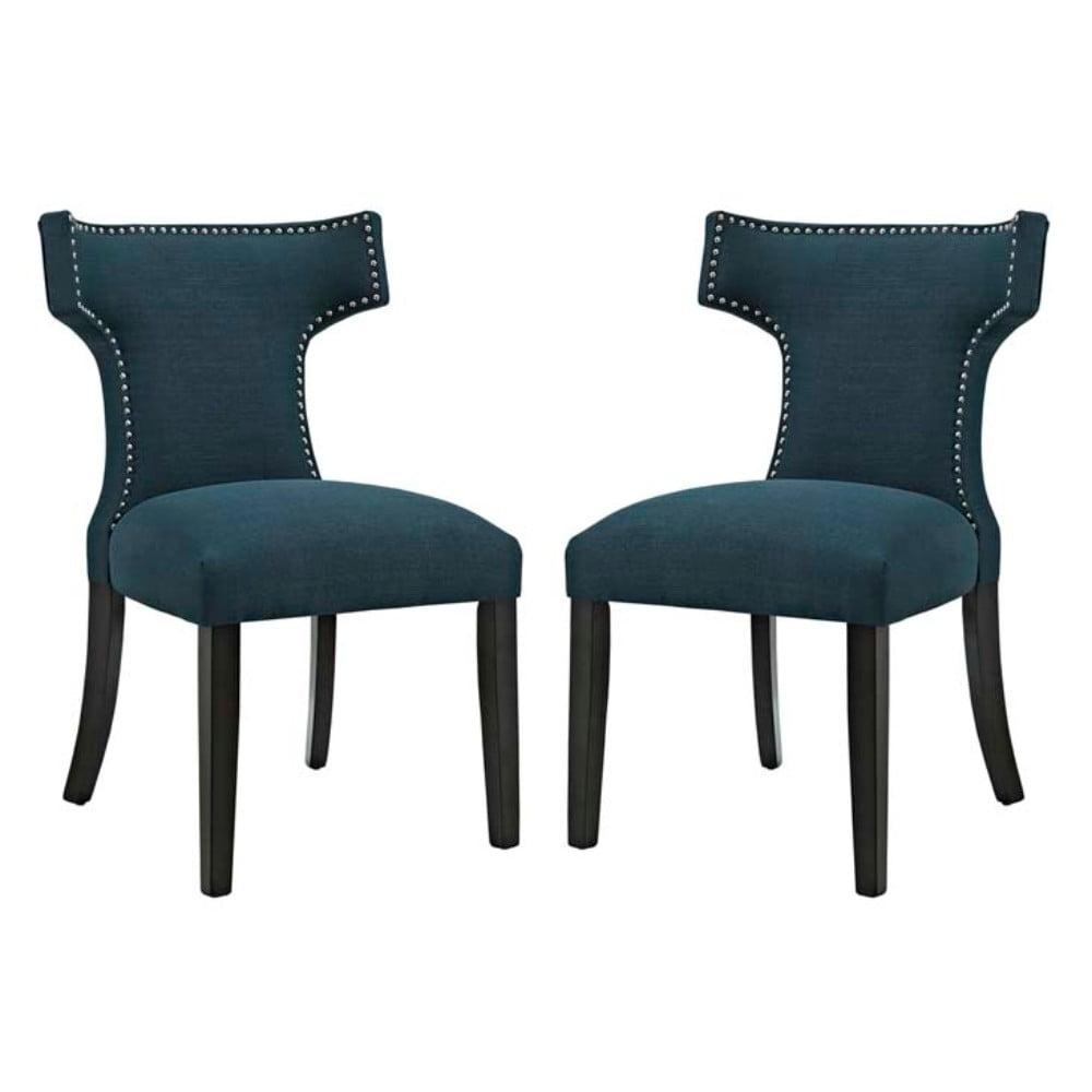 Azure Elegance Upholstered Side Chair with Tapered Wood Legs