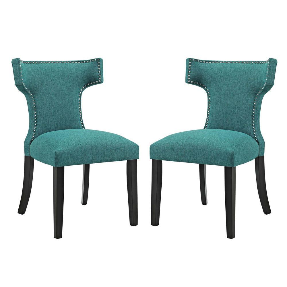 Teal Upholstered Wood Dining Side Chair Set