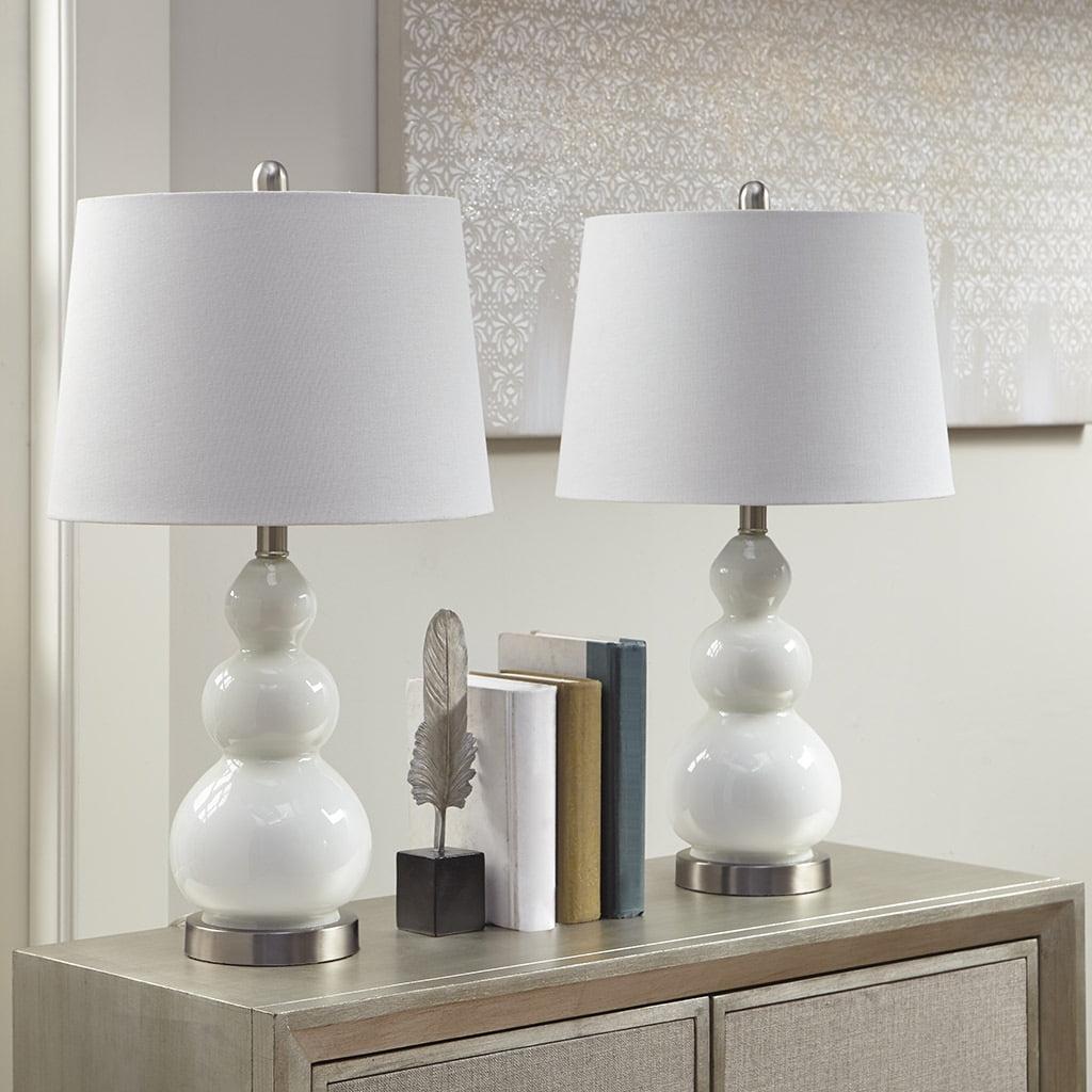 Set of 2 White Gourd Shape Table Lamps with Empire Shades