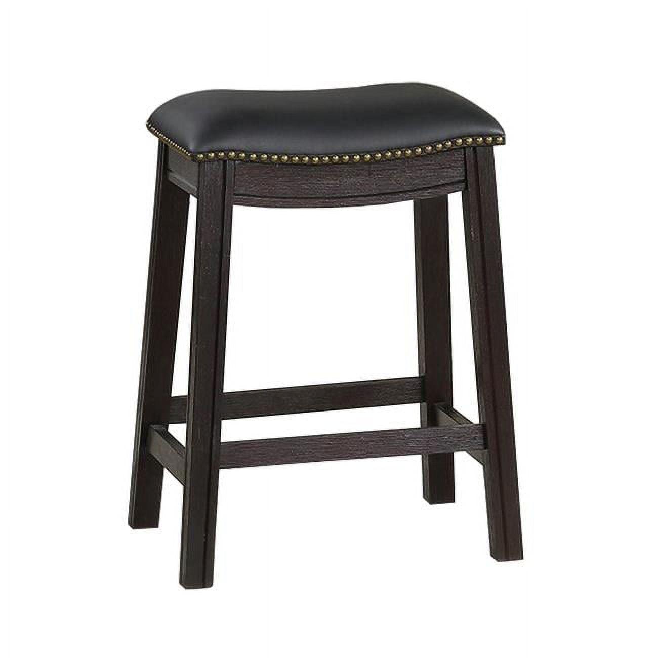 Adjustable Saddle-Style Swivel Counter Stool in Black Leather