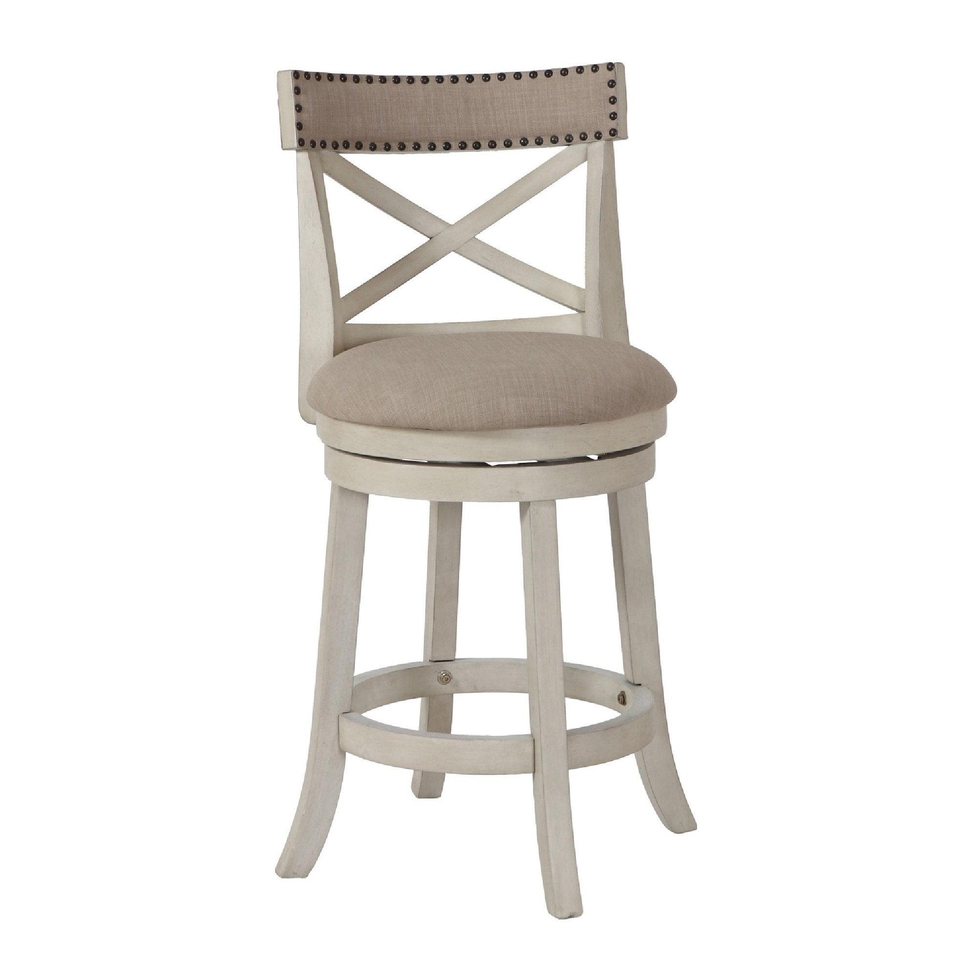 Antique White Solid Wood Swivel Counter Stool with Padded Seat