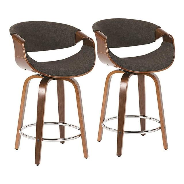Set of 2 Curvini Upholstered Counter Height Barstools Charcoal/Walnut - LumiSource: Swivel, Chrome-Plated, Wood Legs