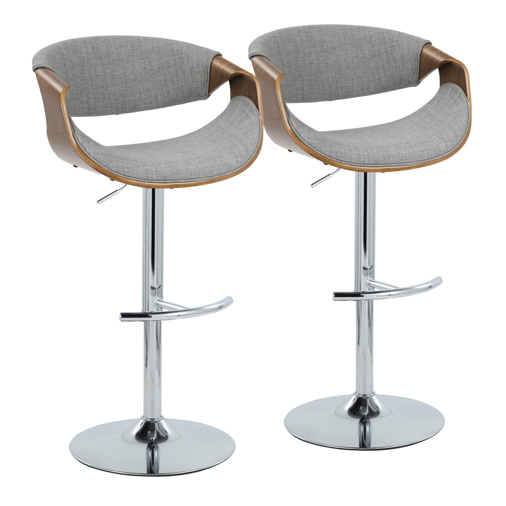 Curvo Light Gray Adjustable Swivel Barstool with Walnut Armrests