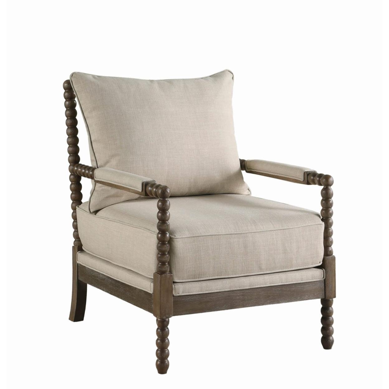 Beige and Brown Wood Spindle Accent Chair