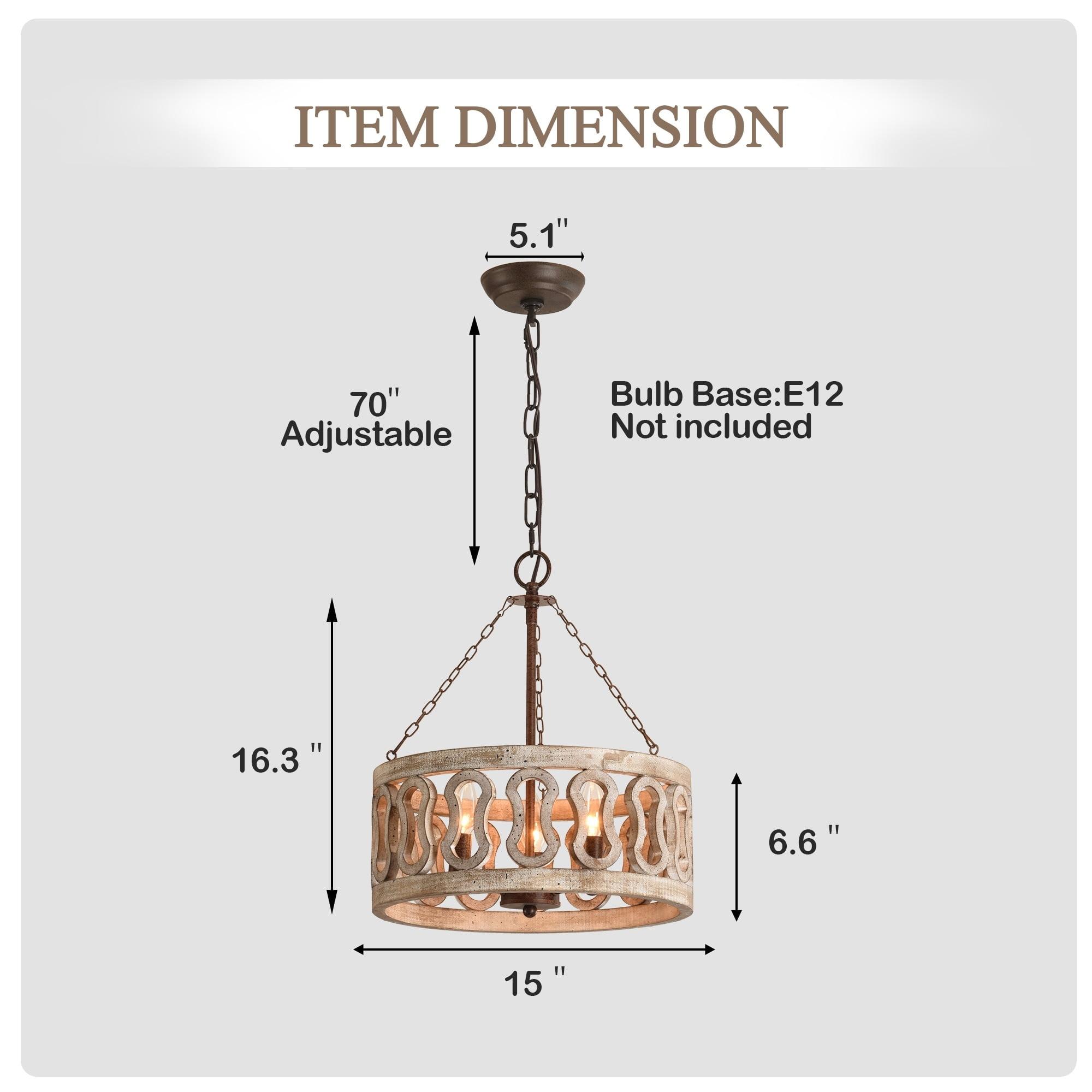 Cusp Barn  3-Light Farmhouse Candle Chandelier Rustic Drum Ceiling Pendant Light for Living Room Weathered Woood