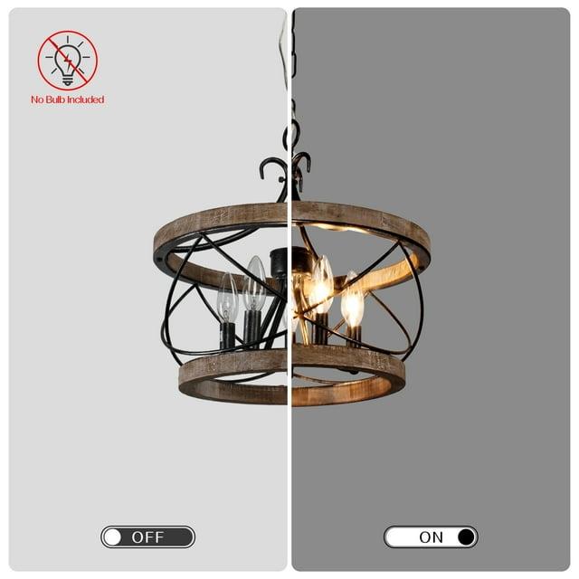 Cusp Barn  5-Light Farmhouse Wood Chandelier Adjustable Handmade Rustic Drum Ceiling Light Fixture Hanging Lamp for Foyer Kitchen 15.7-inch -