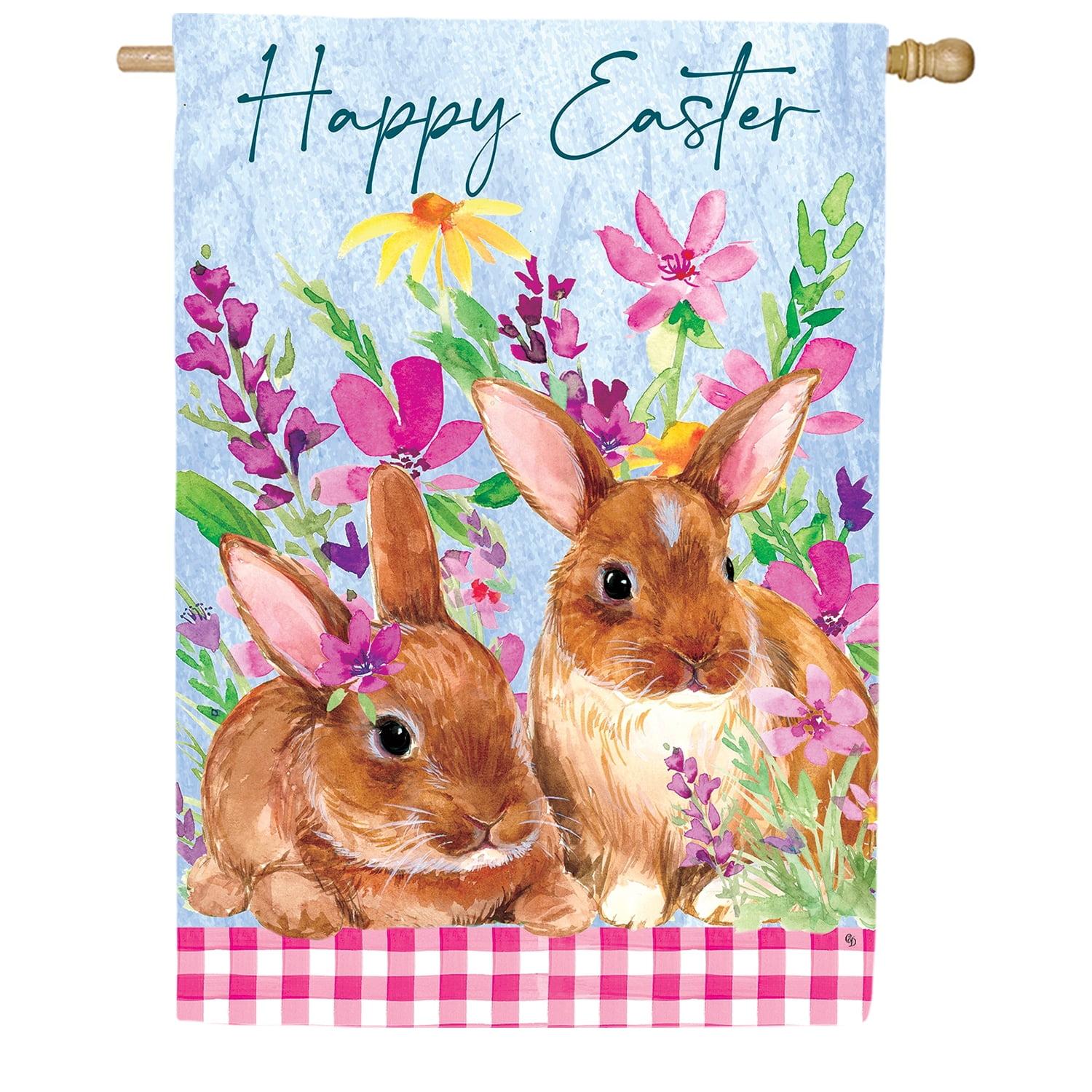 Easter Bunnies and Basket Multicolor Polyester Garden Flag