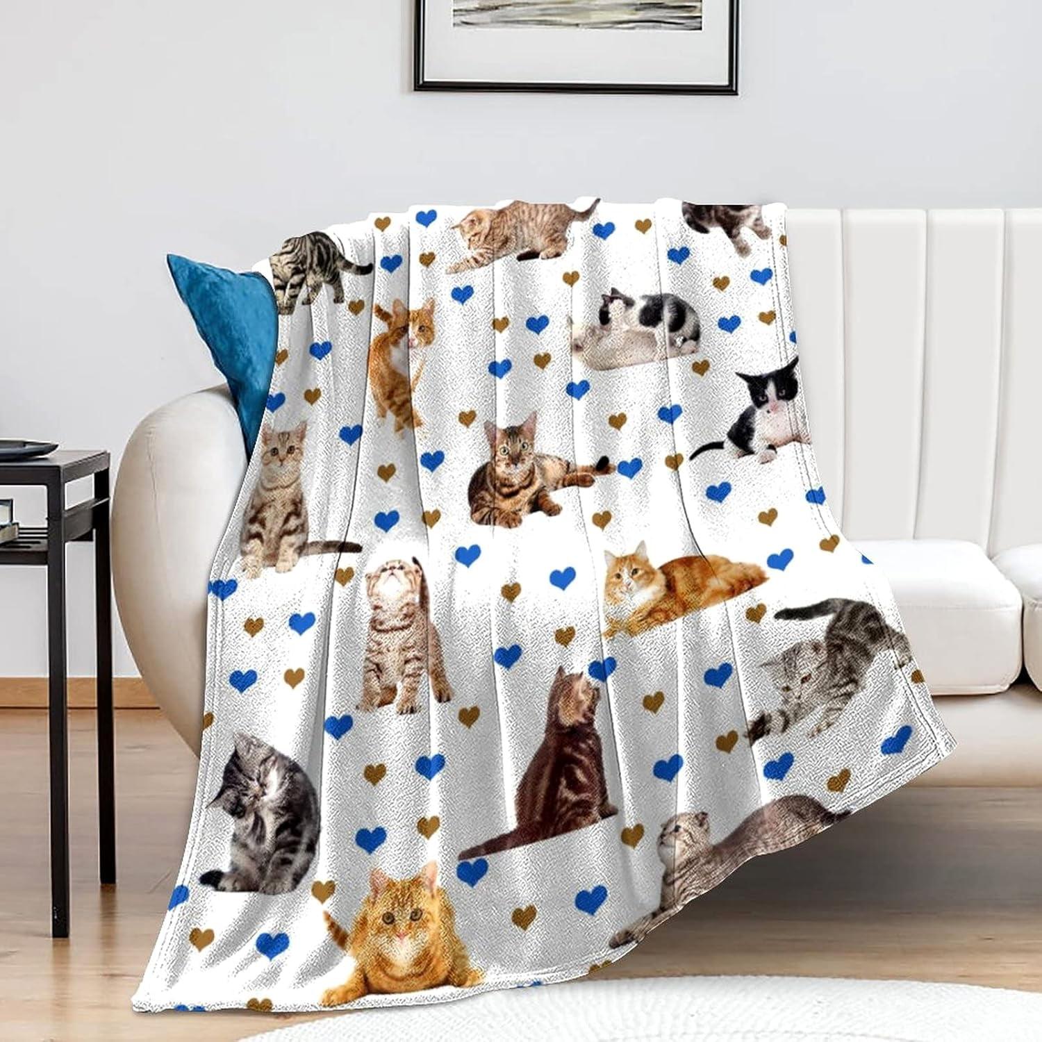 Cute Cat Blanket Super Soft Flannel Fleece Throw Blankets Kids Adults for Bedding Bedroom Living Rooms Sofa Full Season Gifts
