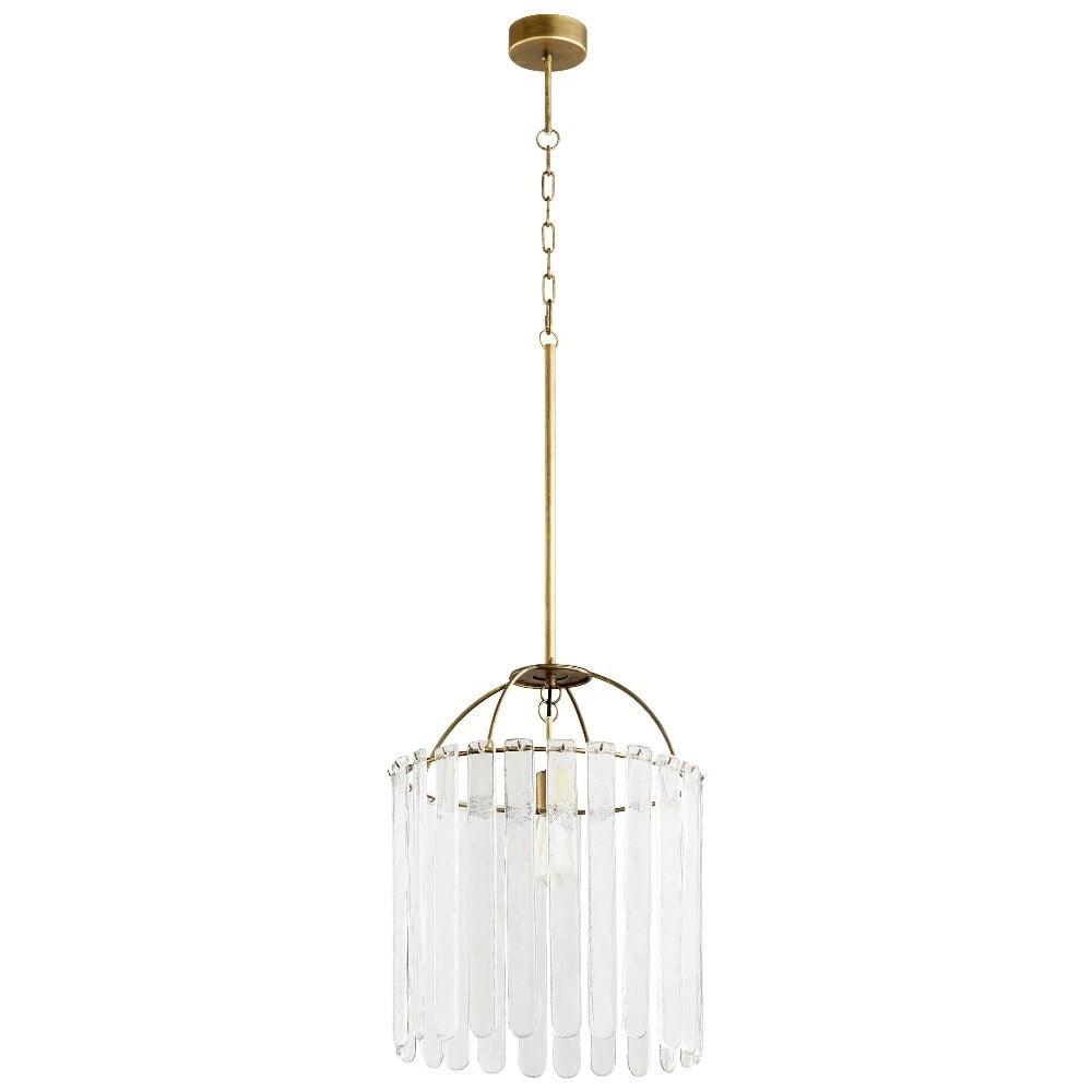 Elegant Aged Brass and Glass Drum Pendant Light