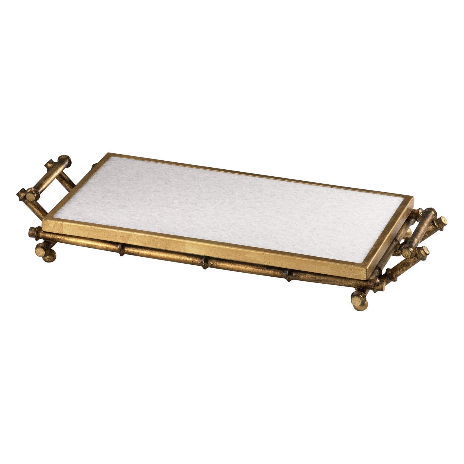 Gold Iron Bamboo-Style Serving Tray with Marble Surface