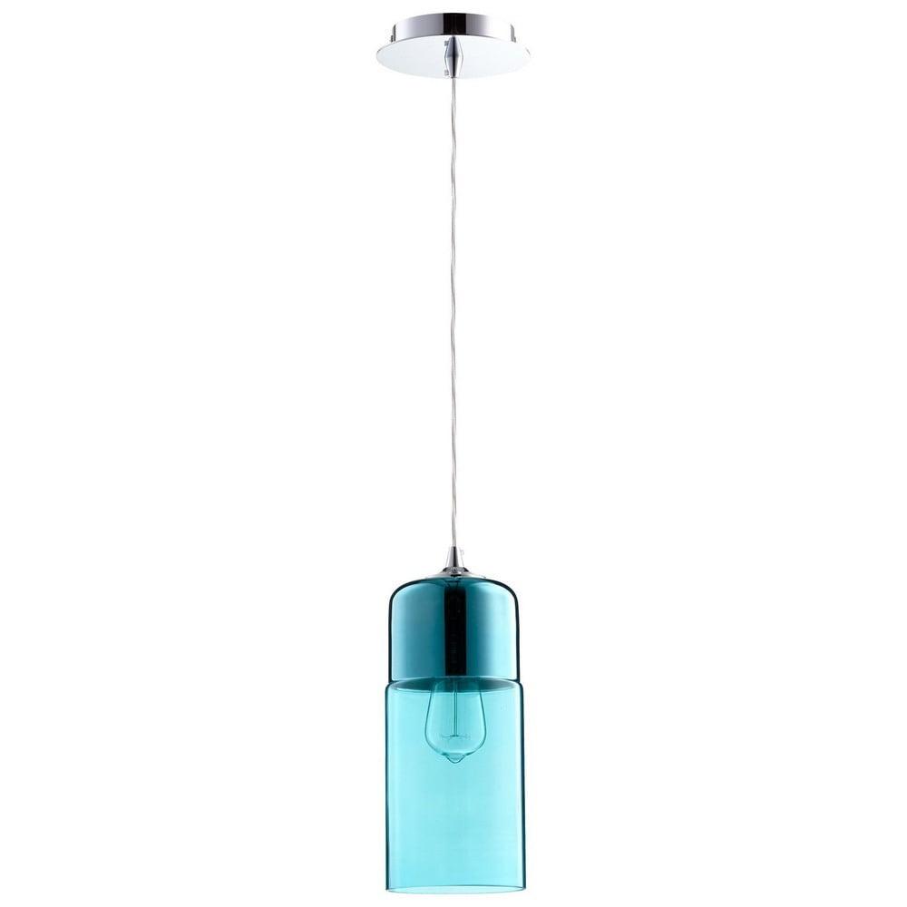 Elegant Chrome 14.5" Traditional Blue-Green Glass Pendant Light