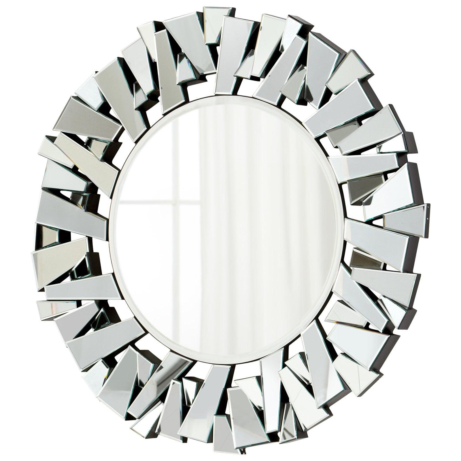 Contemporary Round Wood Vanity Dresser Mirror in Silver - 47"