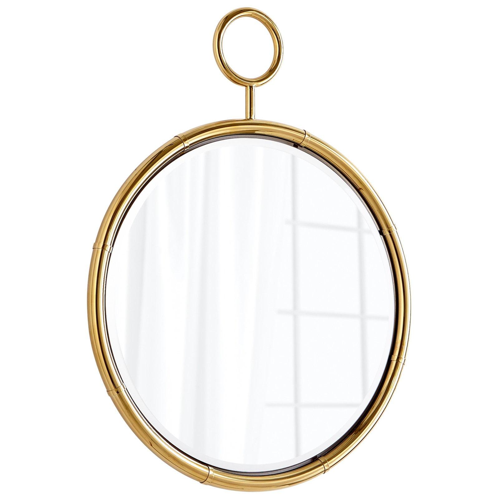 Elegant Gold and Wood 27'' Round Mirror with Easy-Hang Feature